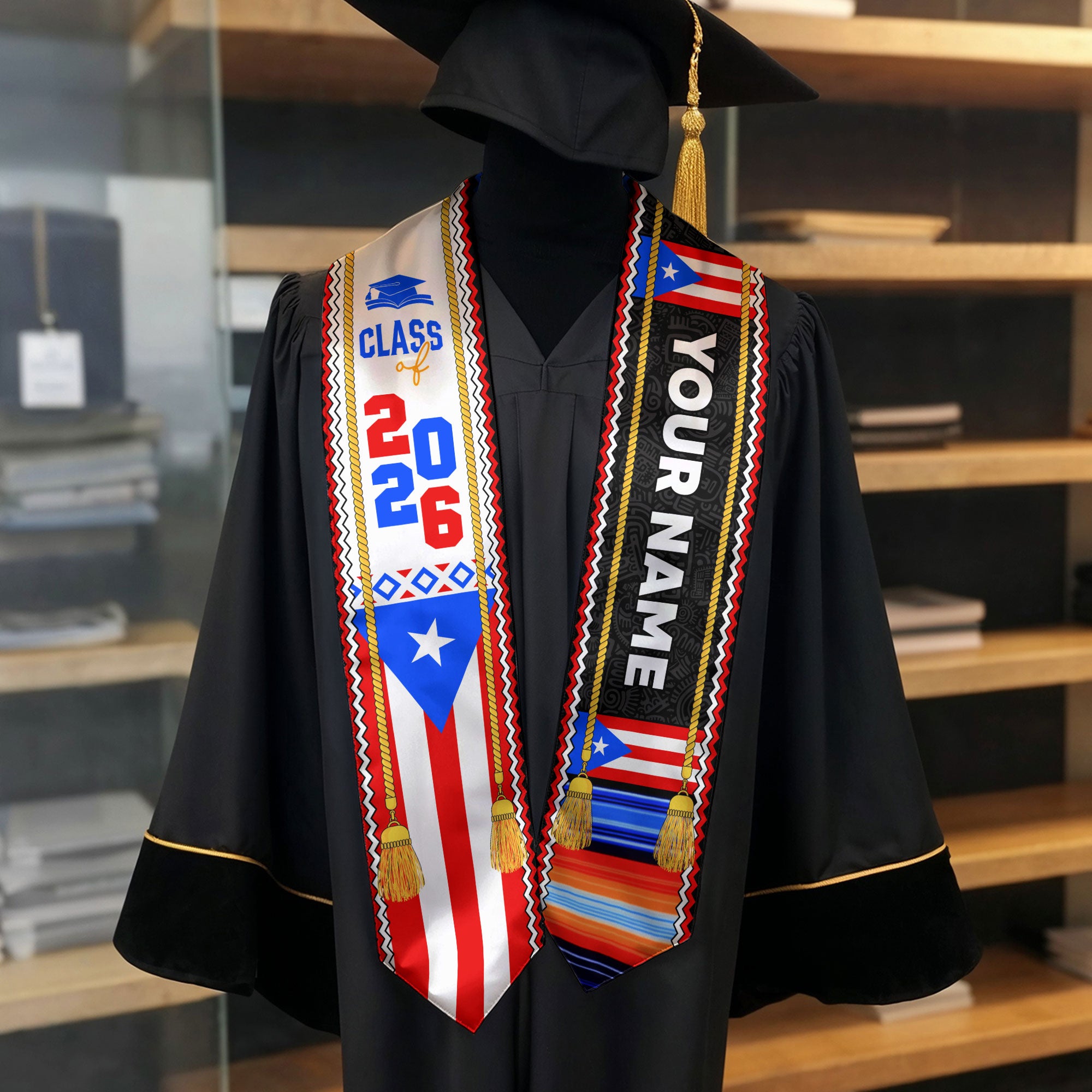 Custom Puerto Rico American Flag Graduation Sash 2026 Tassels Puerto Rican Graduation Stole