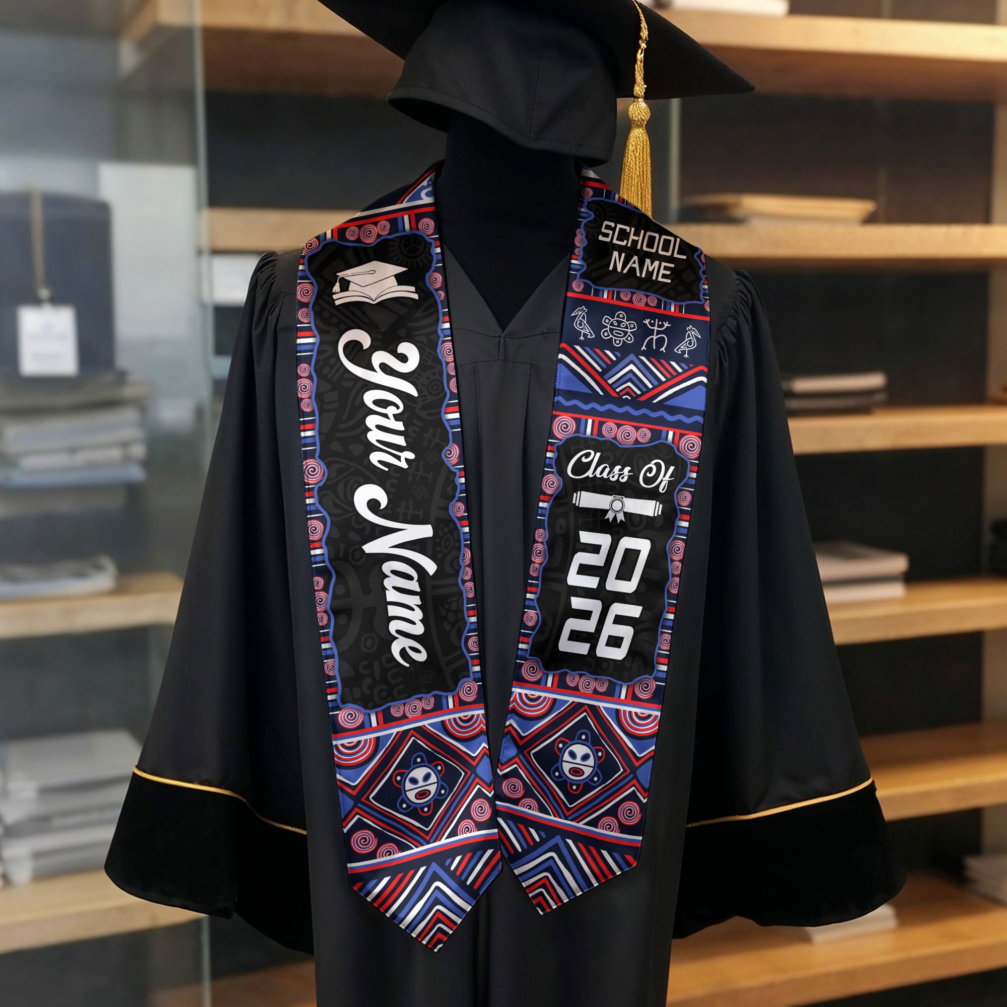 Personalized Puerto Rico Graduation Stole 2026 Taino Heritage Symbols Graduation Sash