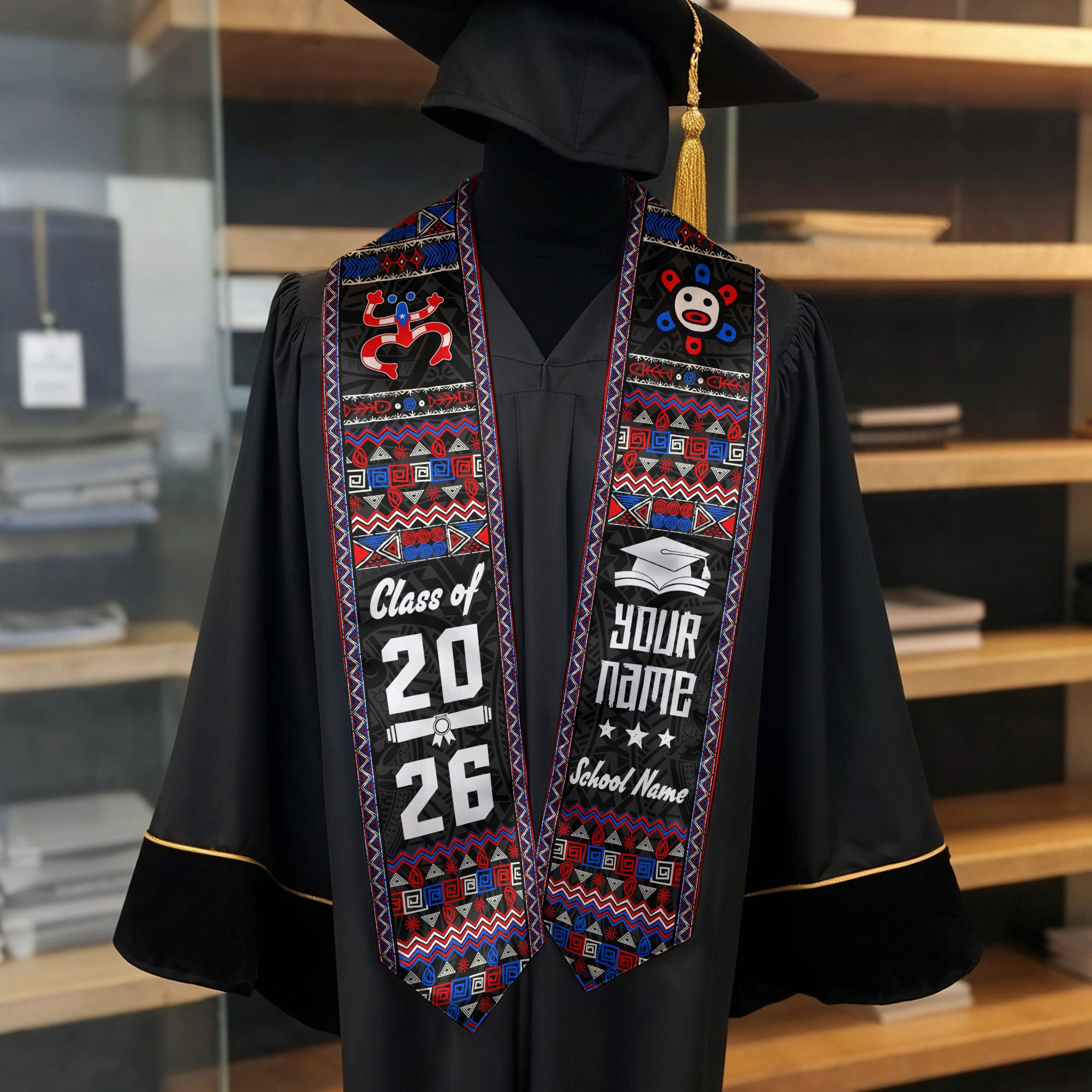 Custom Puerto Rico Graduation Stole 2026 Taino Heritage Coqui Frog Graduation Sash