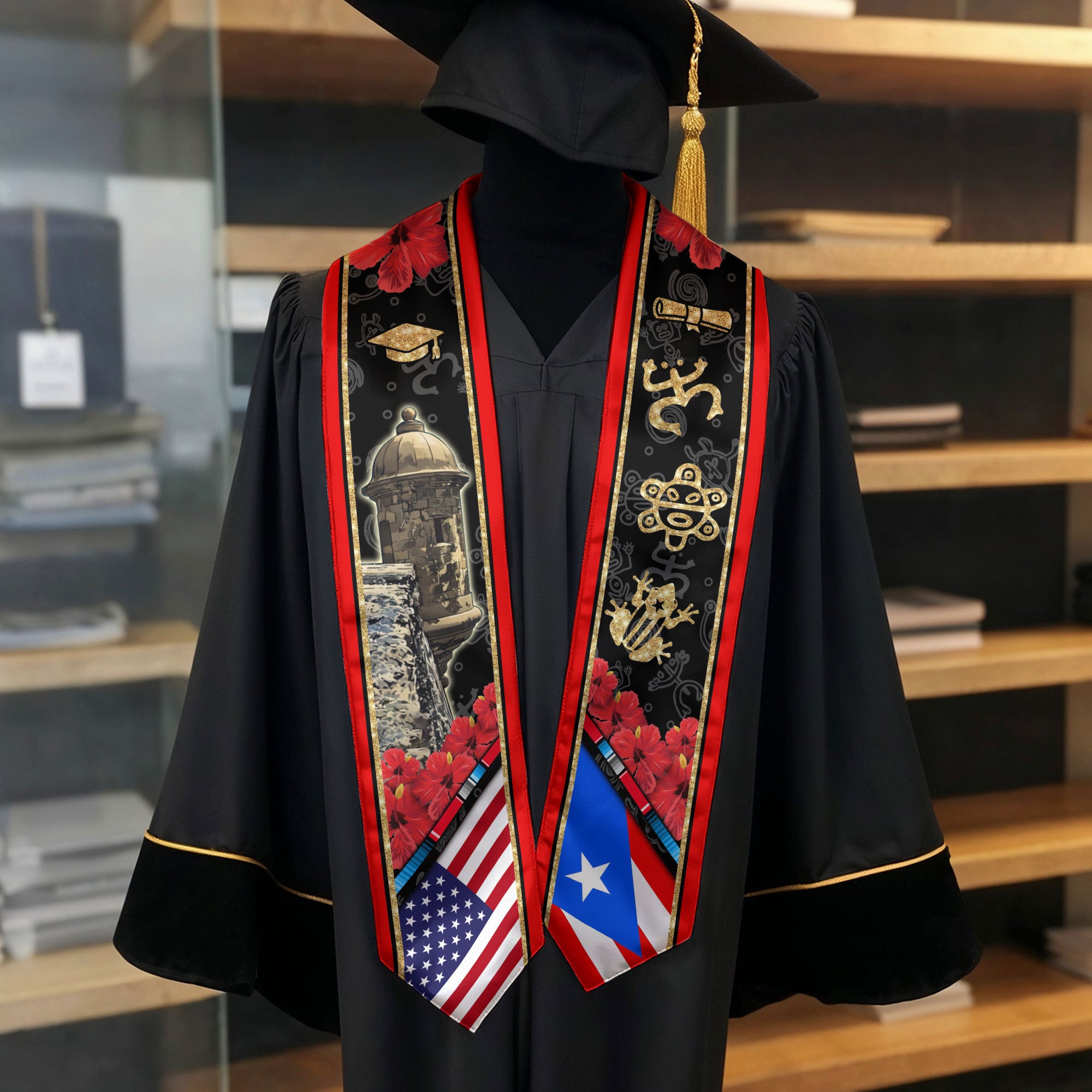Puerto Rico El Morro Castle Gold Taino Heritage Class of 2026 Graduation Sash Graduation Stole