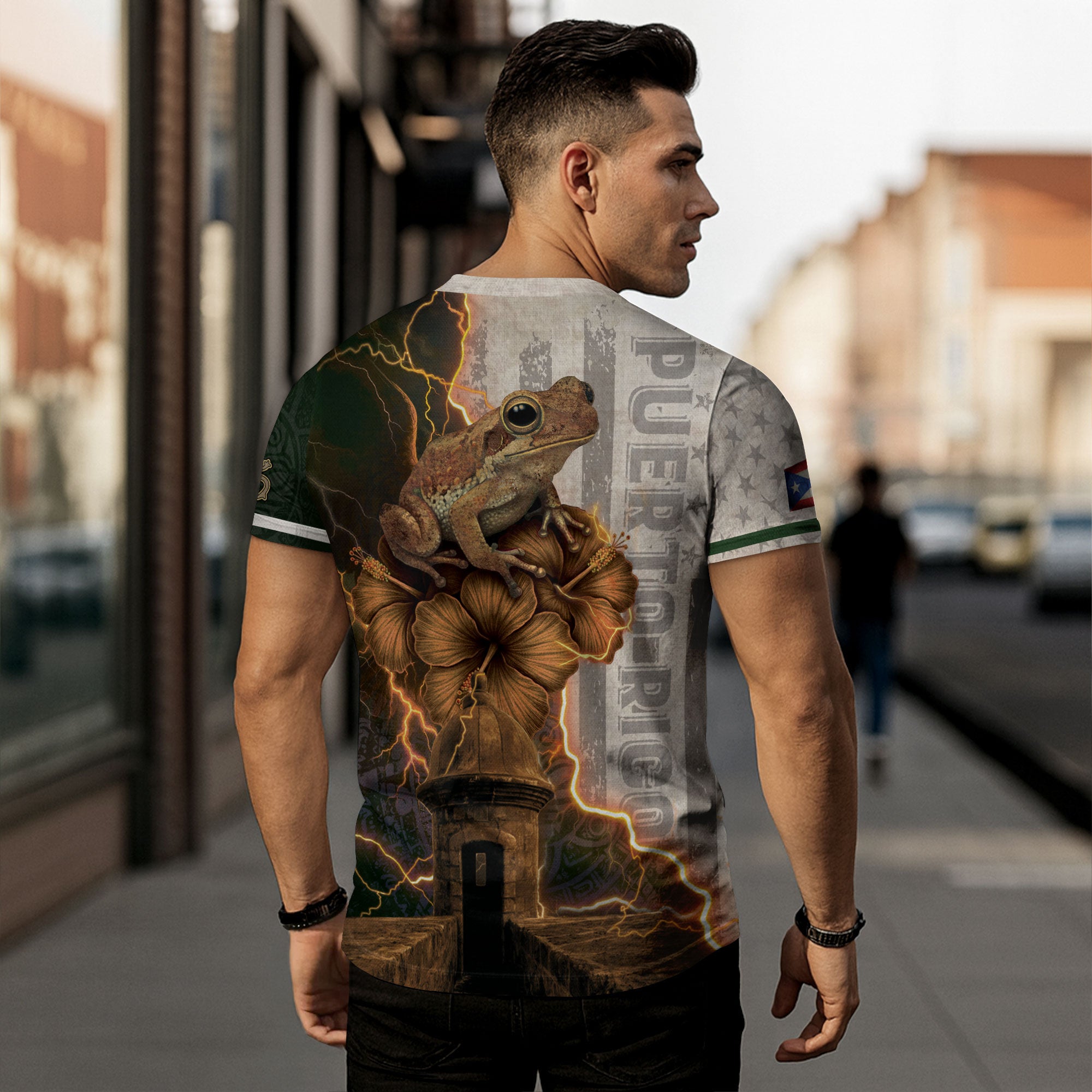 Puerto Rico Boricua Coqui Frog El Morro Lightning Beige Brown Green National Shirt