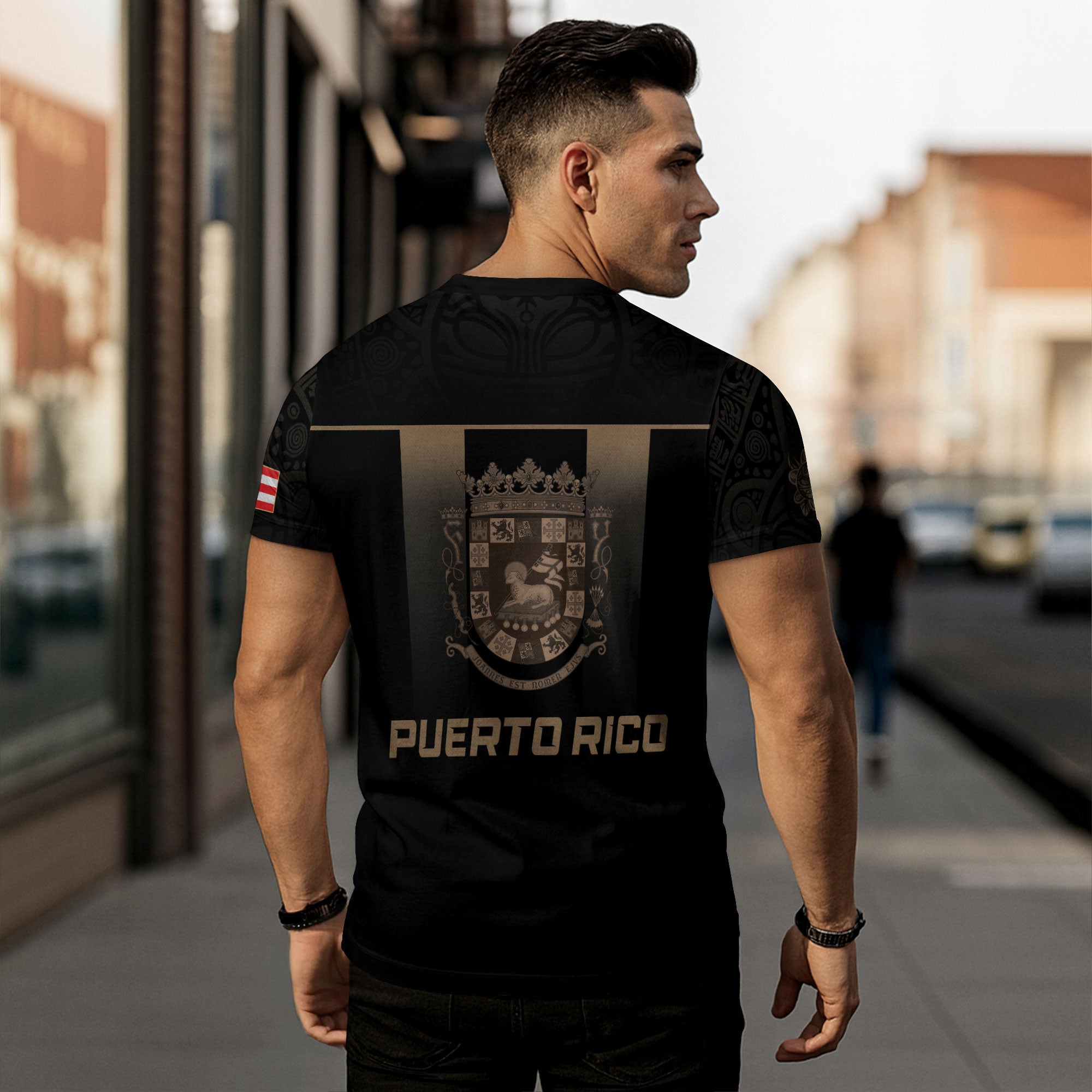 Puerto Rico Coqui Frog Taino Heritage Pride Boricua Tribal Camisa Dorada Negra