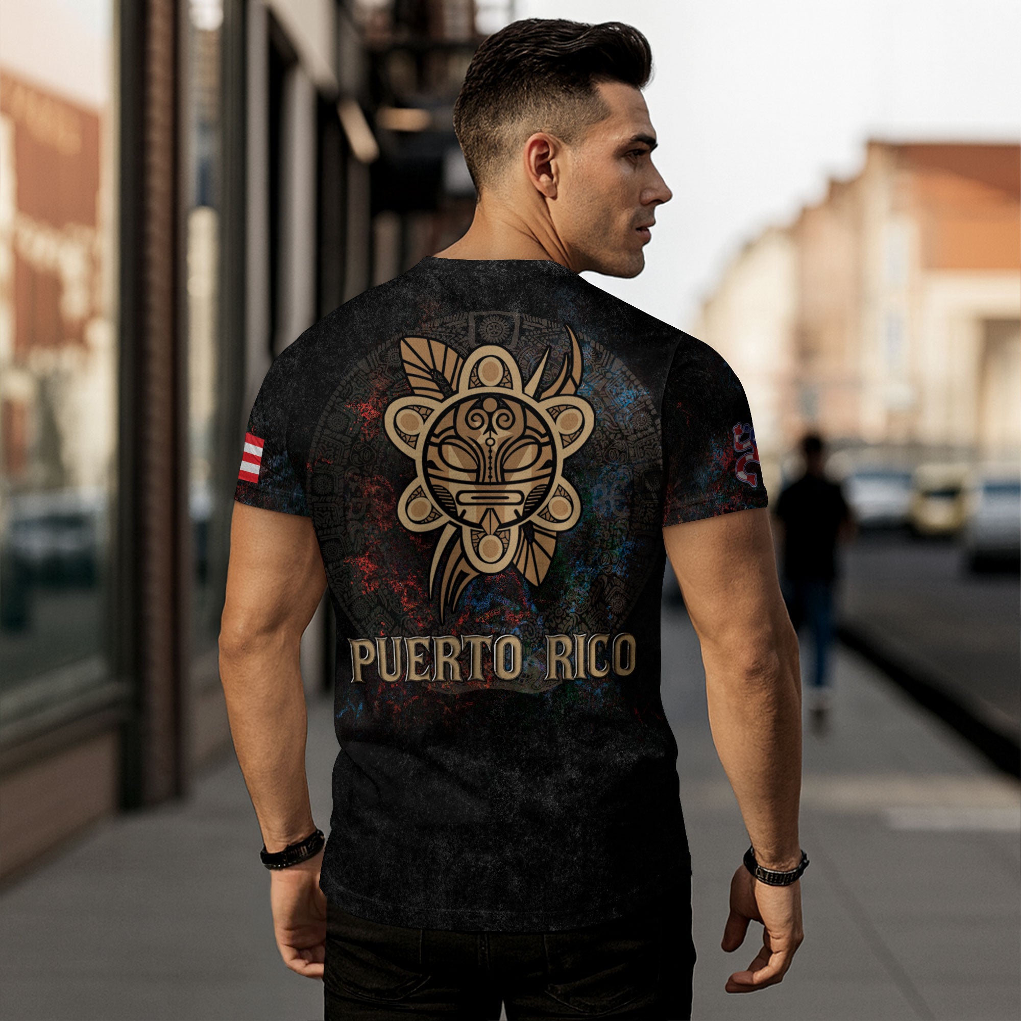 Puerto Rico Coqui Frog Taino Heritage Boricua Pride Gold Emblem Black Shirt