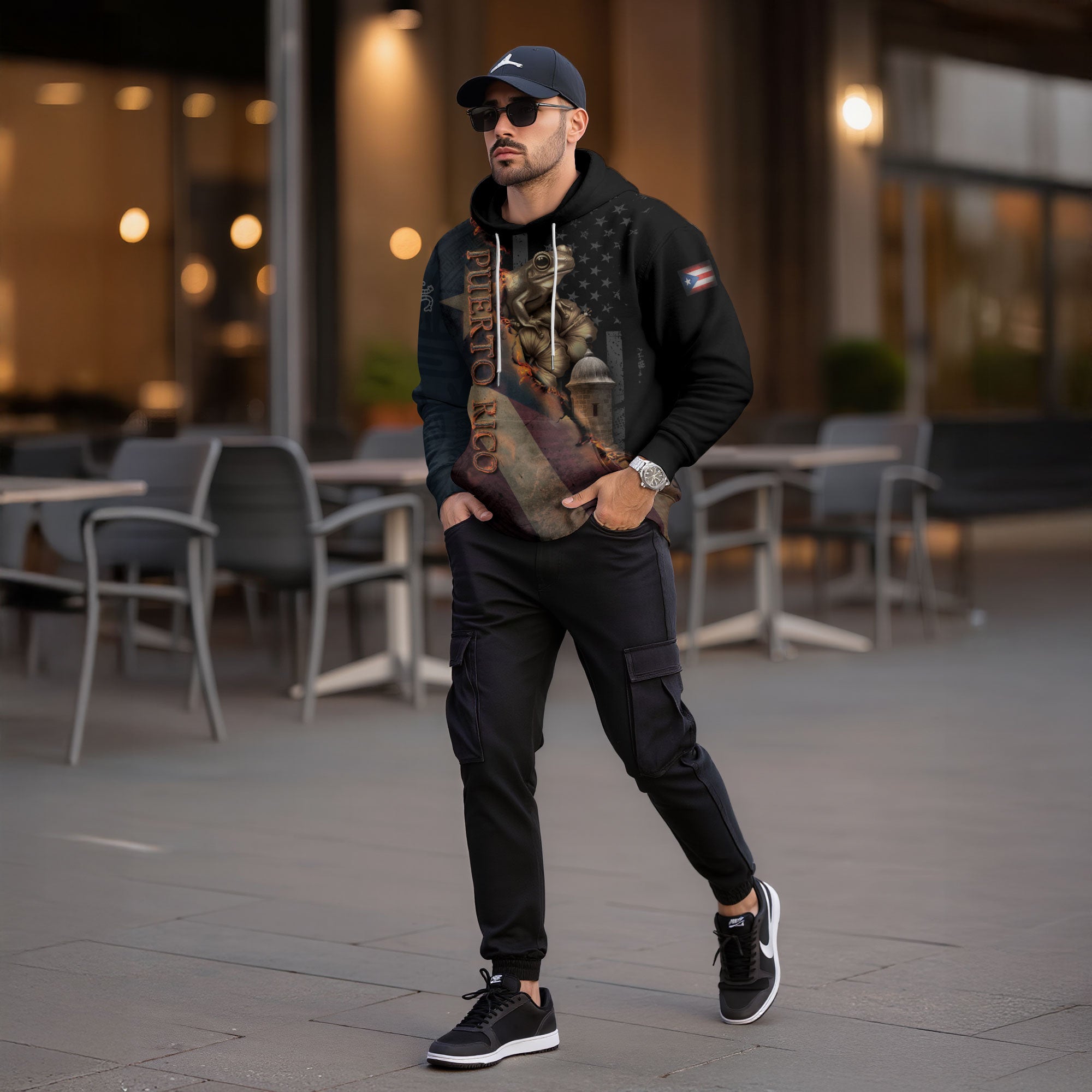 Puerto Rico Flag Boricua Coqui Frog El Morro Taino Tribal Black Gold Heritage Hoodie