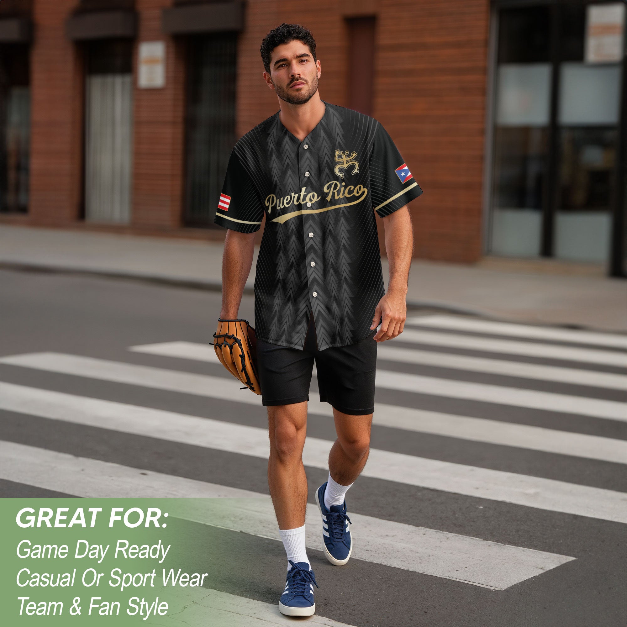 Puerto Rico Boricua Black Gold Taino Tribal National Heritage Baseball Jersey