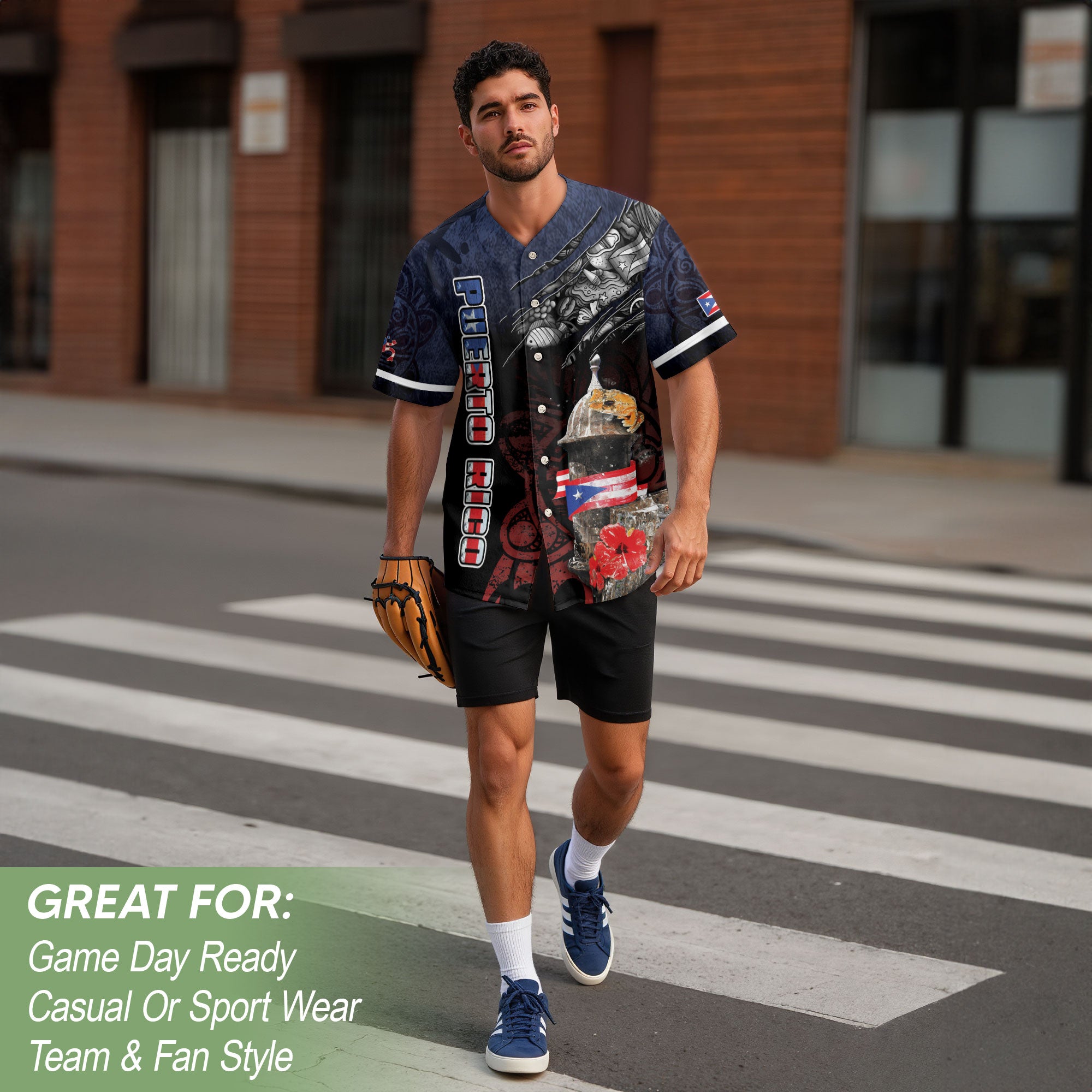 Puerto Rico Boricua Fortress Coqui Frog Hibiscus Floral Graphic Baseball Jersey