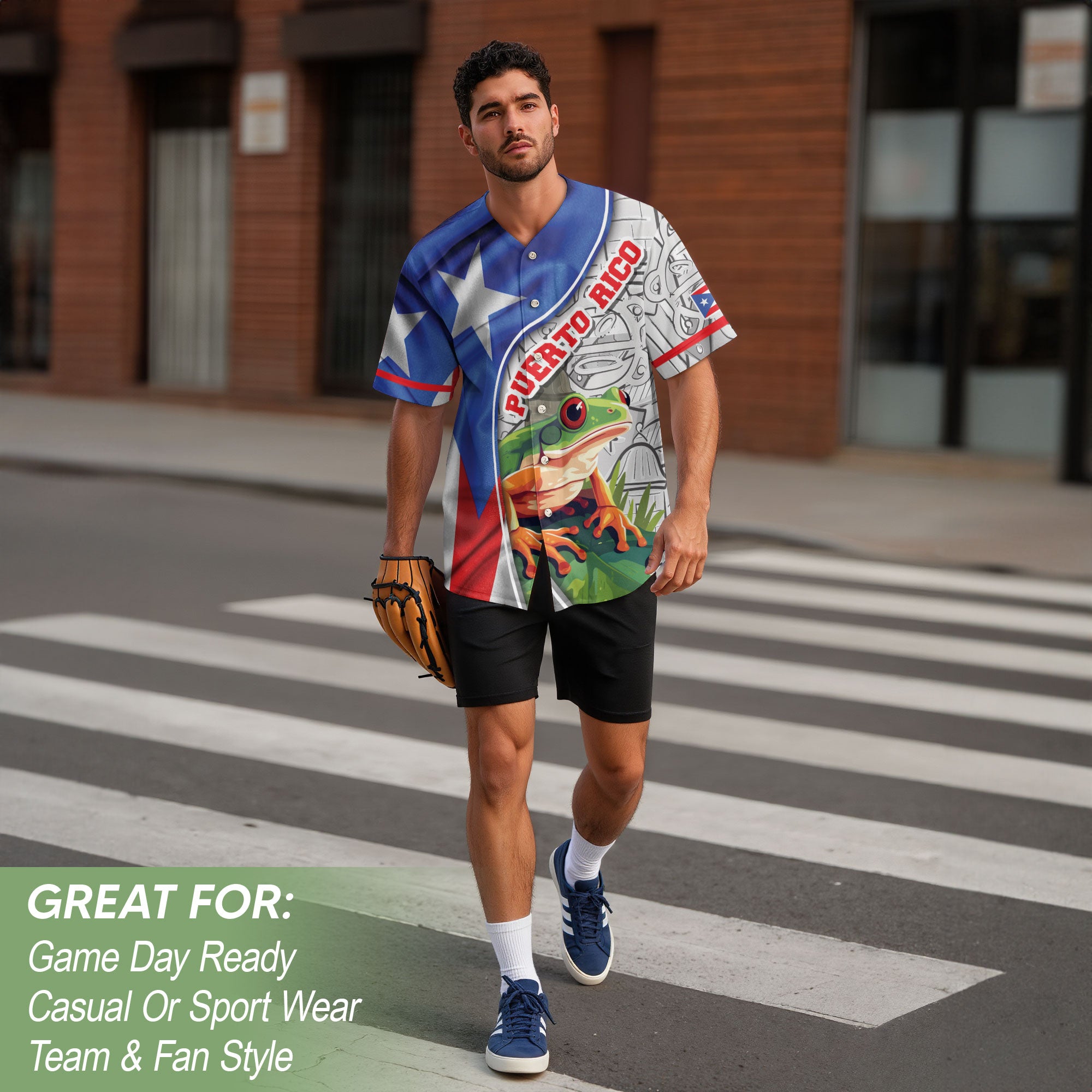 Puerto Rico Boricua Flag Coqui Frog Heritage Tropical Graphic Baseball Jersey