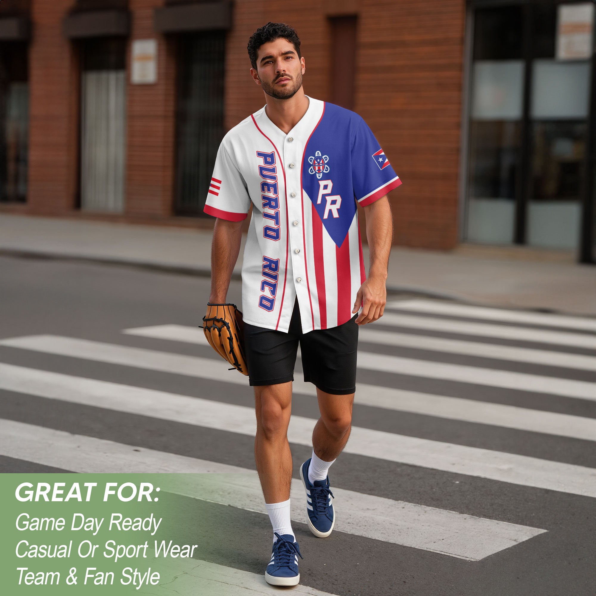 Puerto Rico Boricua Flag White Red Blue Coqui Frog Heritage Baseball Jersey