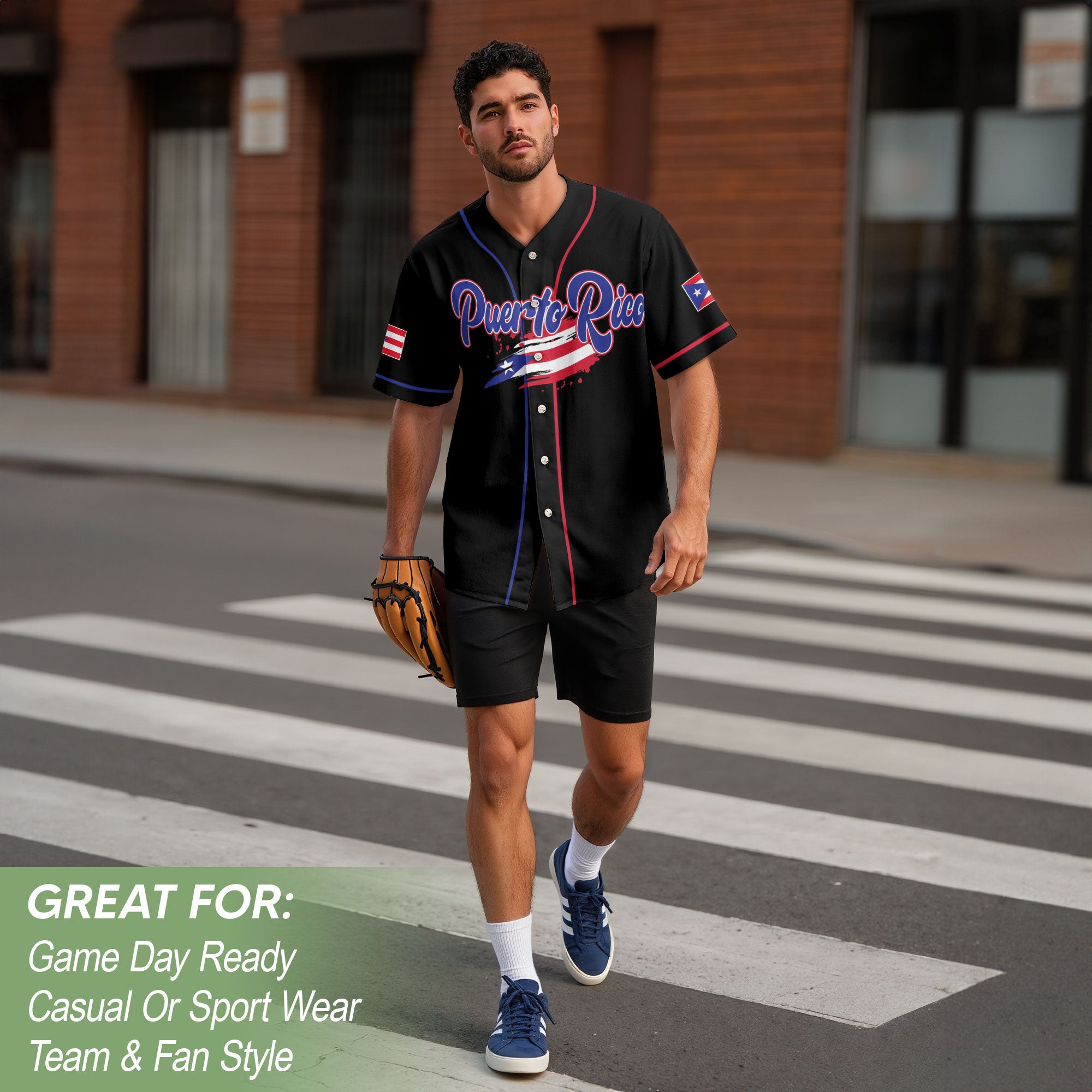 Puerto Rico Boricua Black Blue Red Splatter Coqui Frog Heritage Baseball Jersey