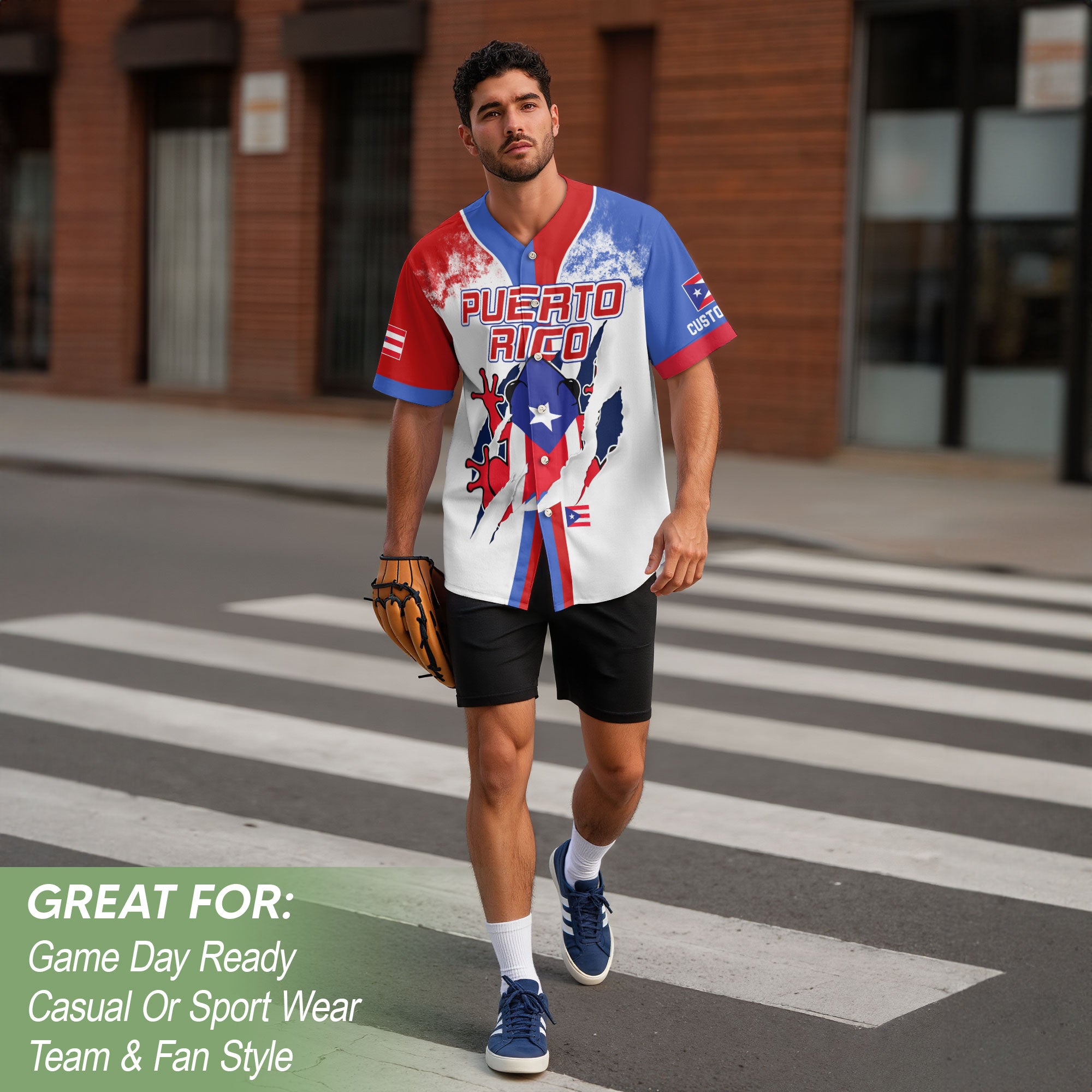 Puerto Rico Boricua Flag White Red Blue Paint Splatter Graphic Baseball Jersey