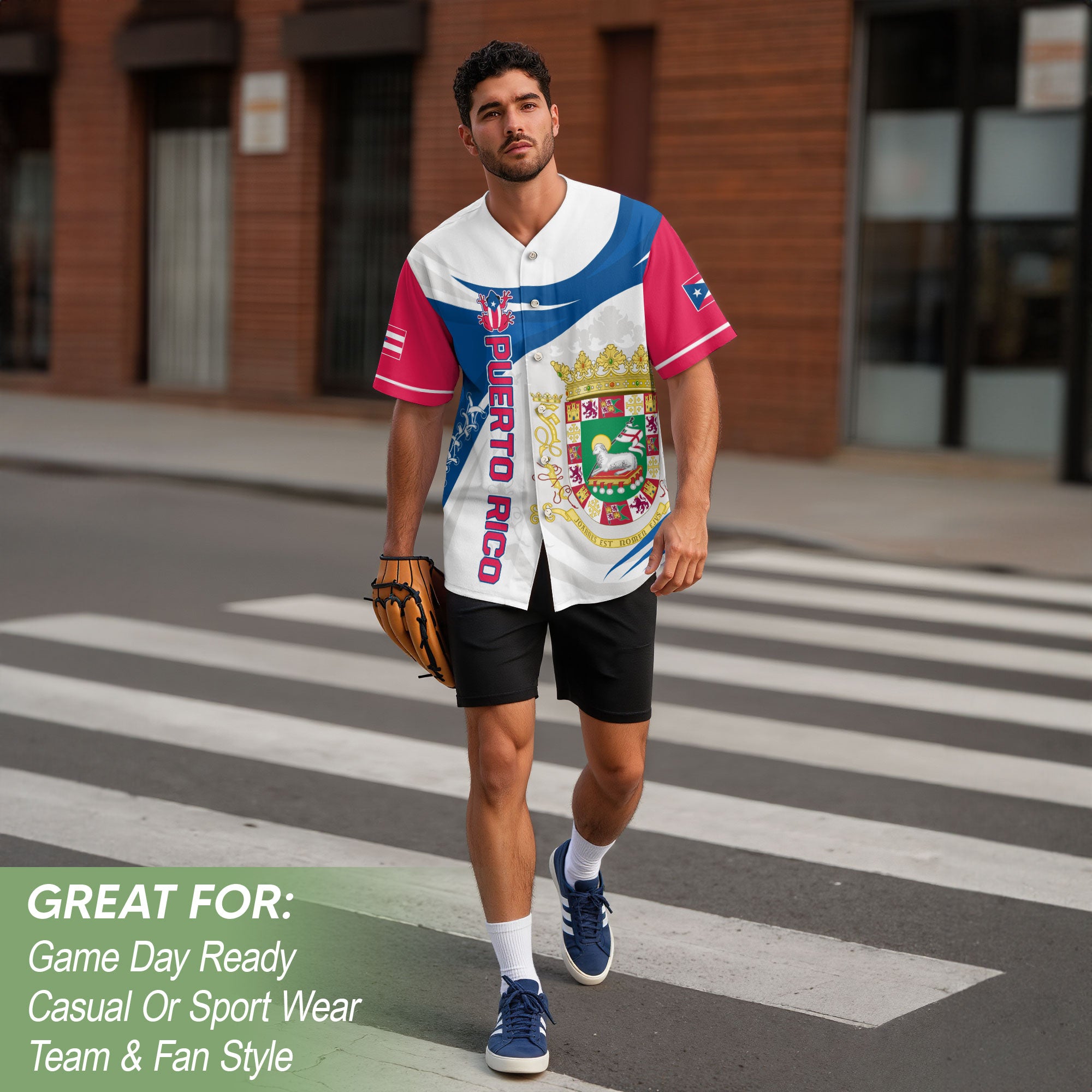 Puerto Rico Boricua White Royal Coat Of Arms Flag Heritage Graphic Baseball Jersey