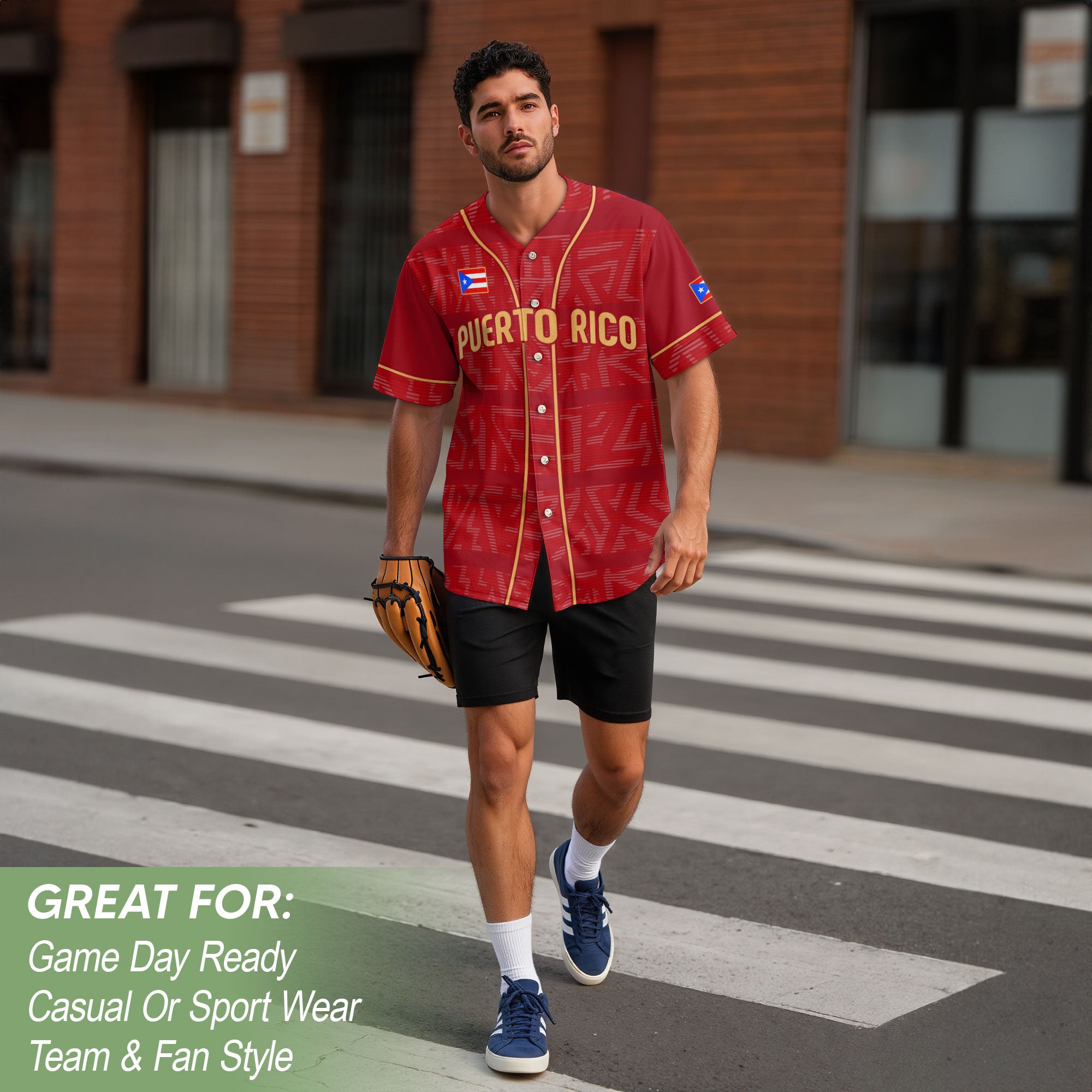 Puerto Rico Boricua Red Gold Taino Sun National Heritage Graphic Baseball Jersey