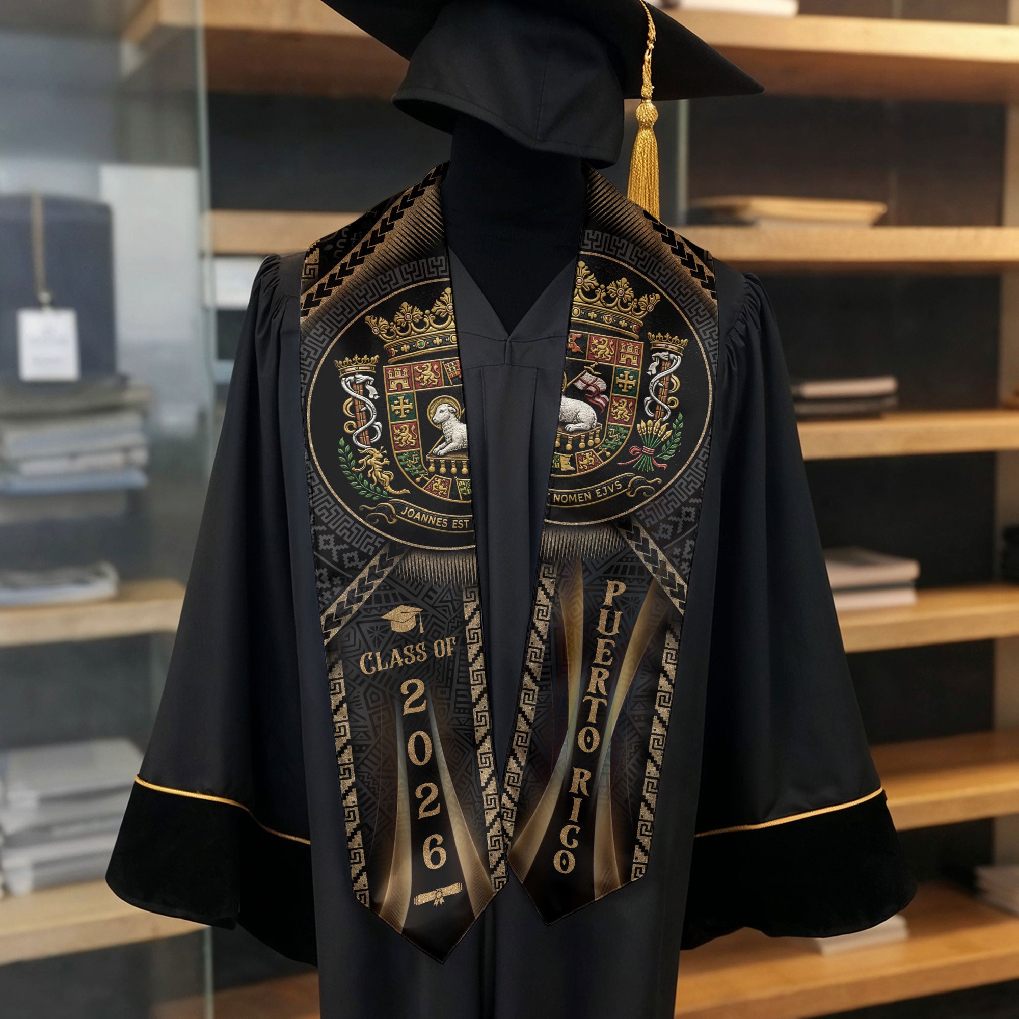 Puerto Rico Graduation Stole Class of 2026 Puerto Rican Graduation Sash Heritage Gold Design