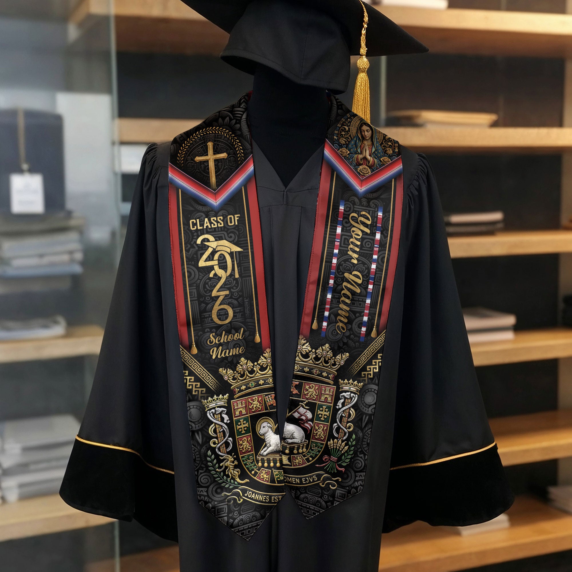 Puerto Rico Stole 2026 - Personalized Graduation Sash with Coat of Arms Emblem