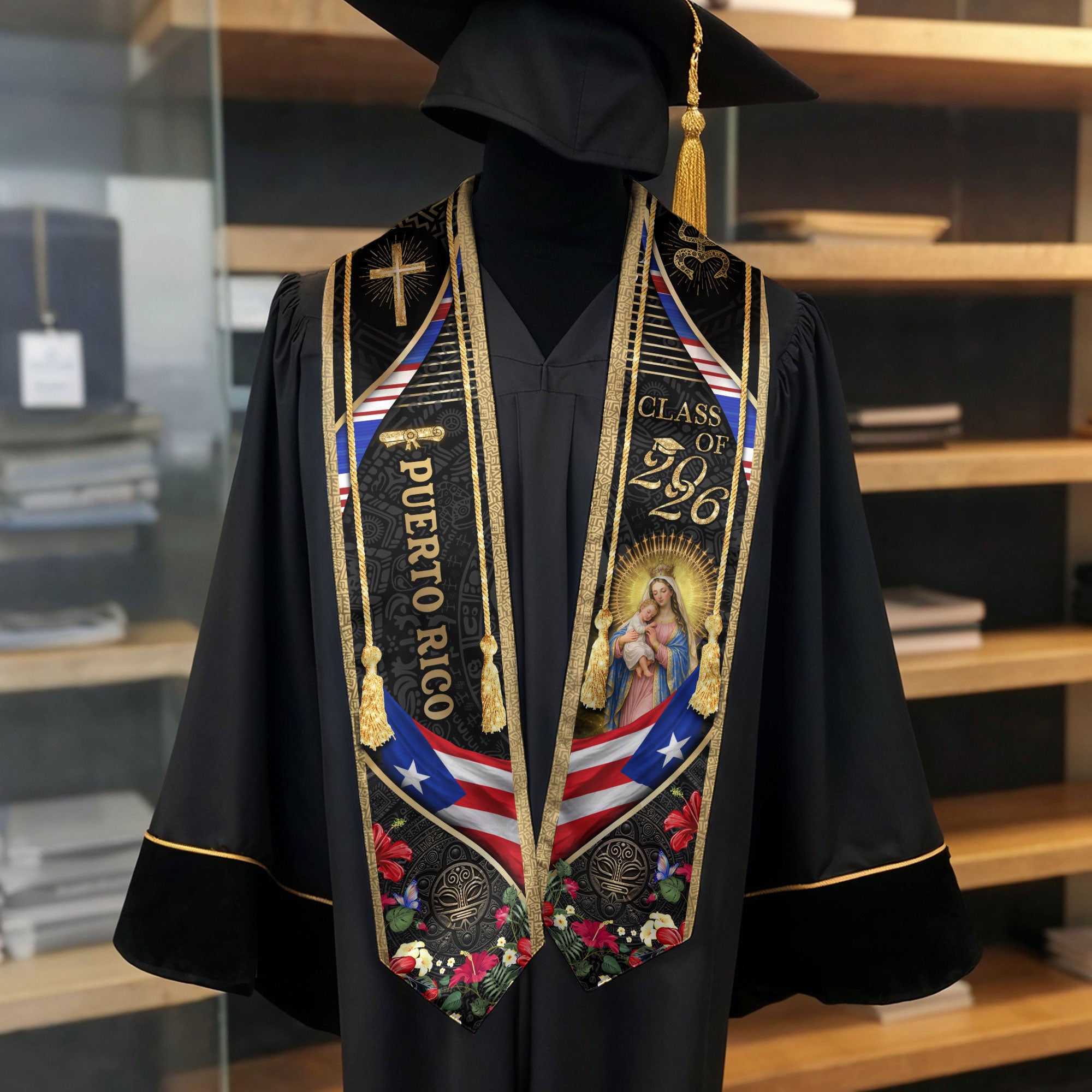 Puerto Rico Graduation Stole Class of 2026 Puerto Rican Graduation Sash Faith Flag Pride