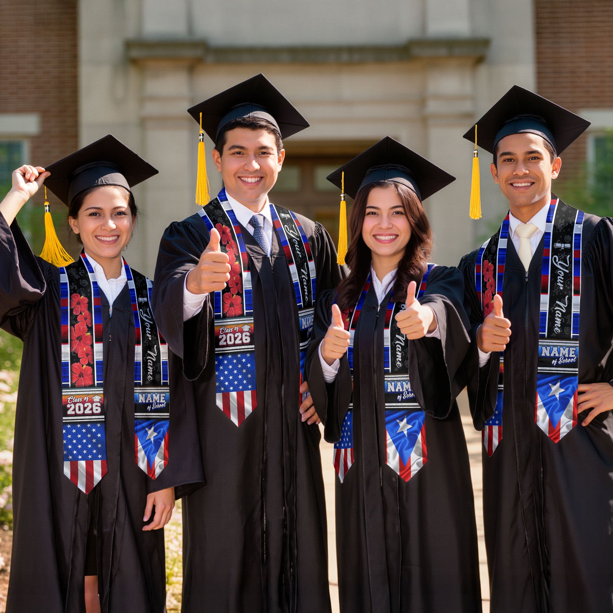 Personalized Puerto Rican Graduation Stole 2026 Custom Name USA Flag Boricua Sash