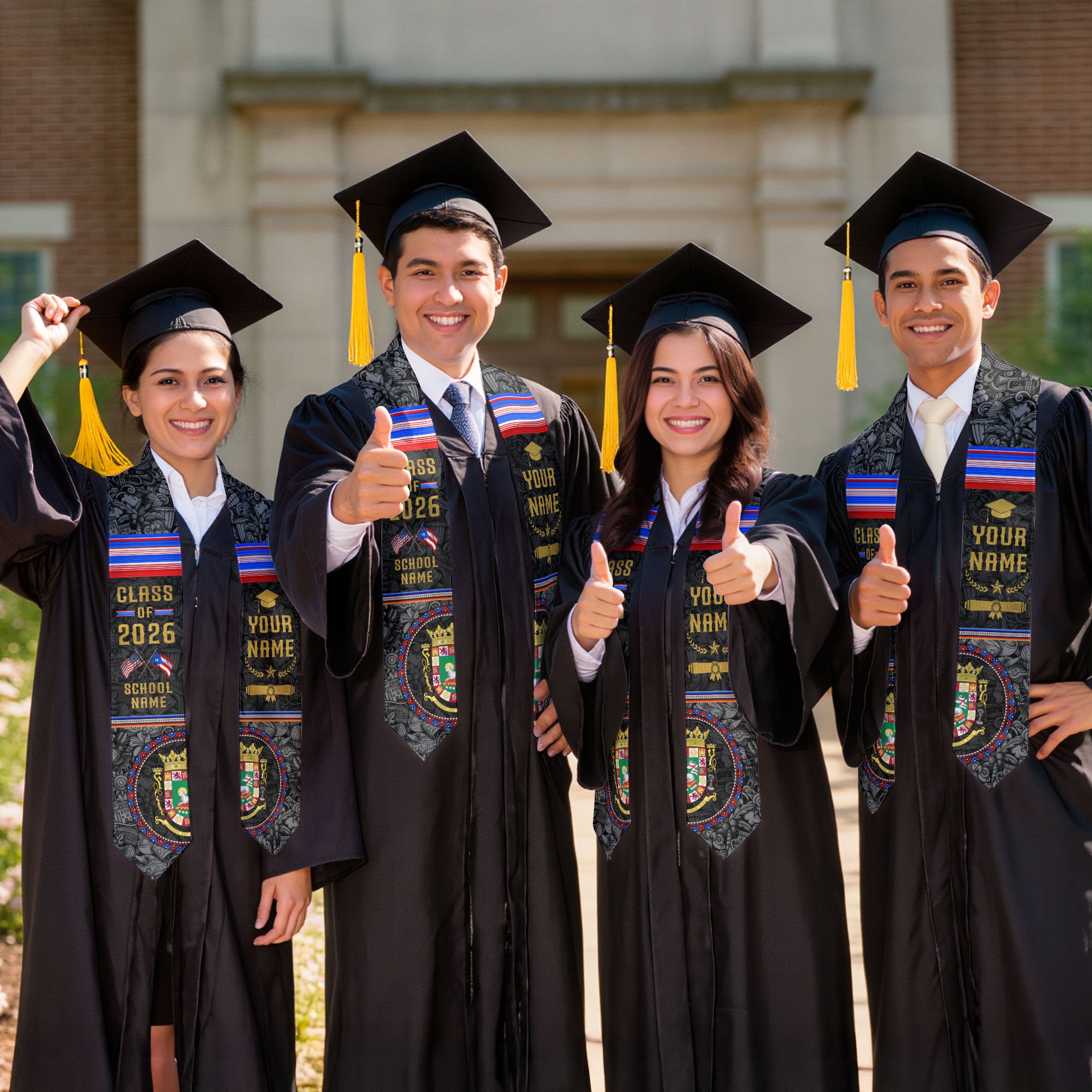 Personalized Puerto Rican Heritage Graduation Stole 2026 USA Flag Custom Name Sash