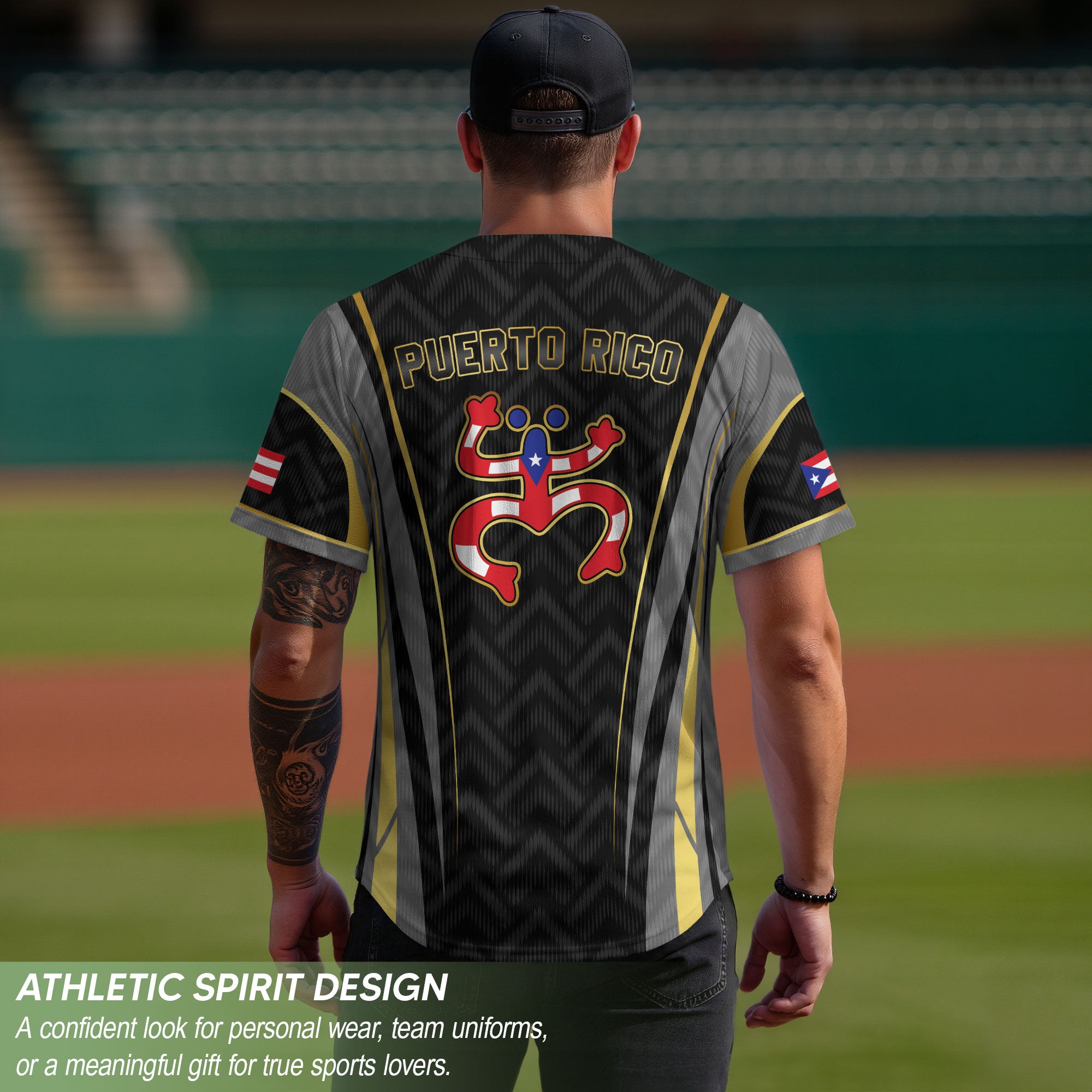 Puerto Rico Boricua Black Gold Coqui Frog Heritage Graphic Baseball Jersey