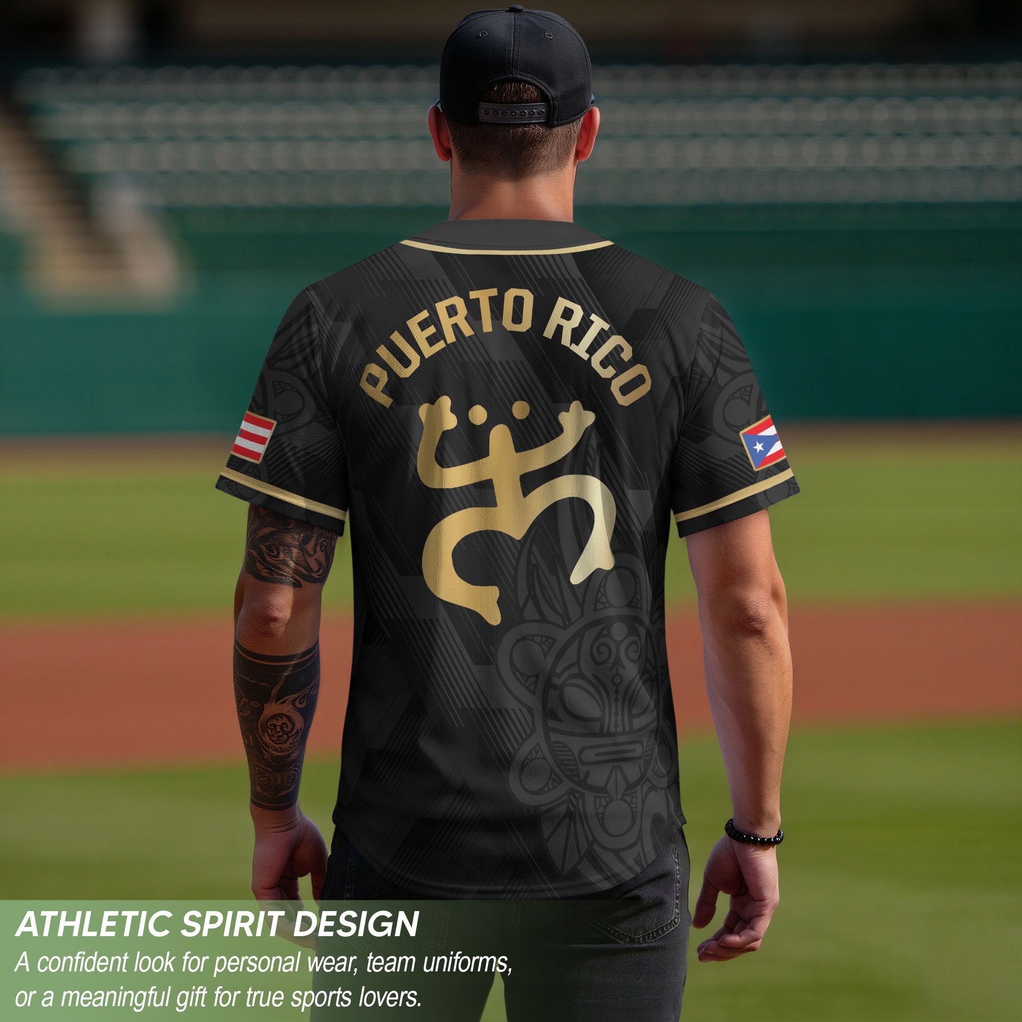 Puerto Rico Boricua Jerseys Black Gold Tribal National Heritage Baseball Jersey