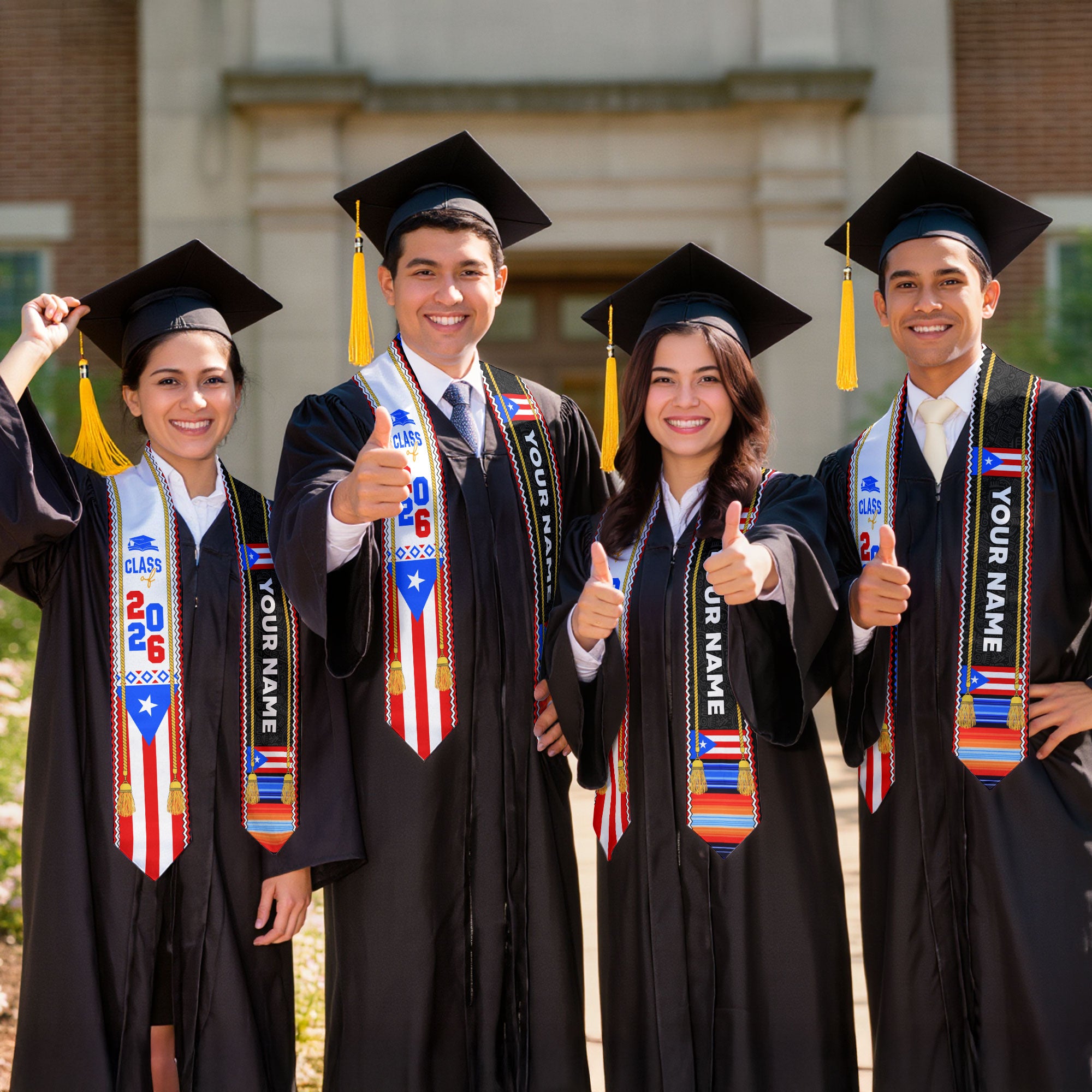 Custom Puerto Rico American Flag Graduation Sash 2026 Tassels Puerto Rican Graduation Stole