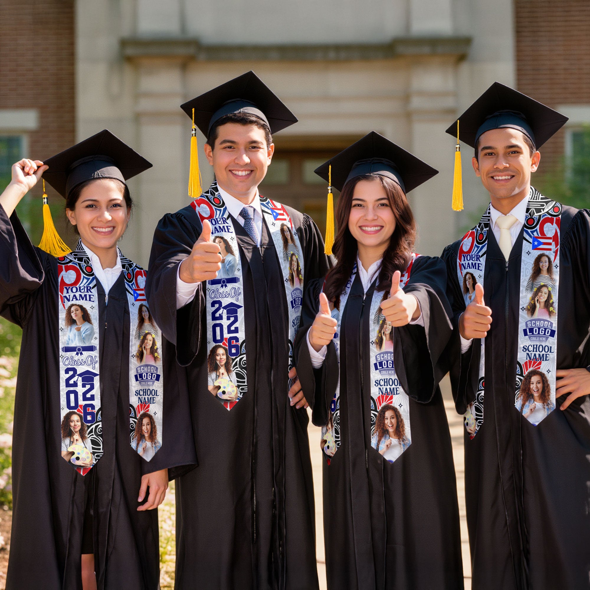 Custom Photo Name Puerto Rico Flag Taino Pattern Class of 2026 Graduation Stole