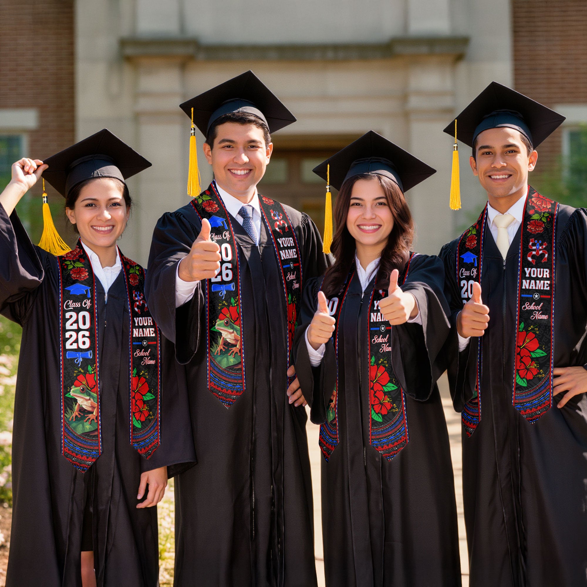 Custom Puerto Rico Graduation Stole 2026 Coqui Frog Floral Heritage Graduation Sash