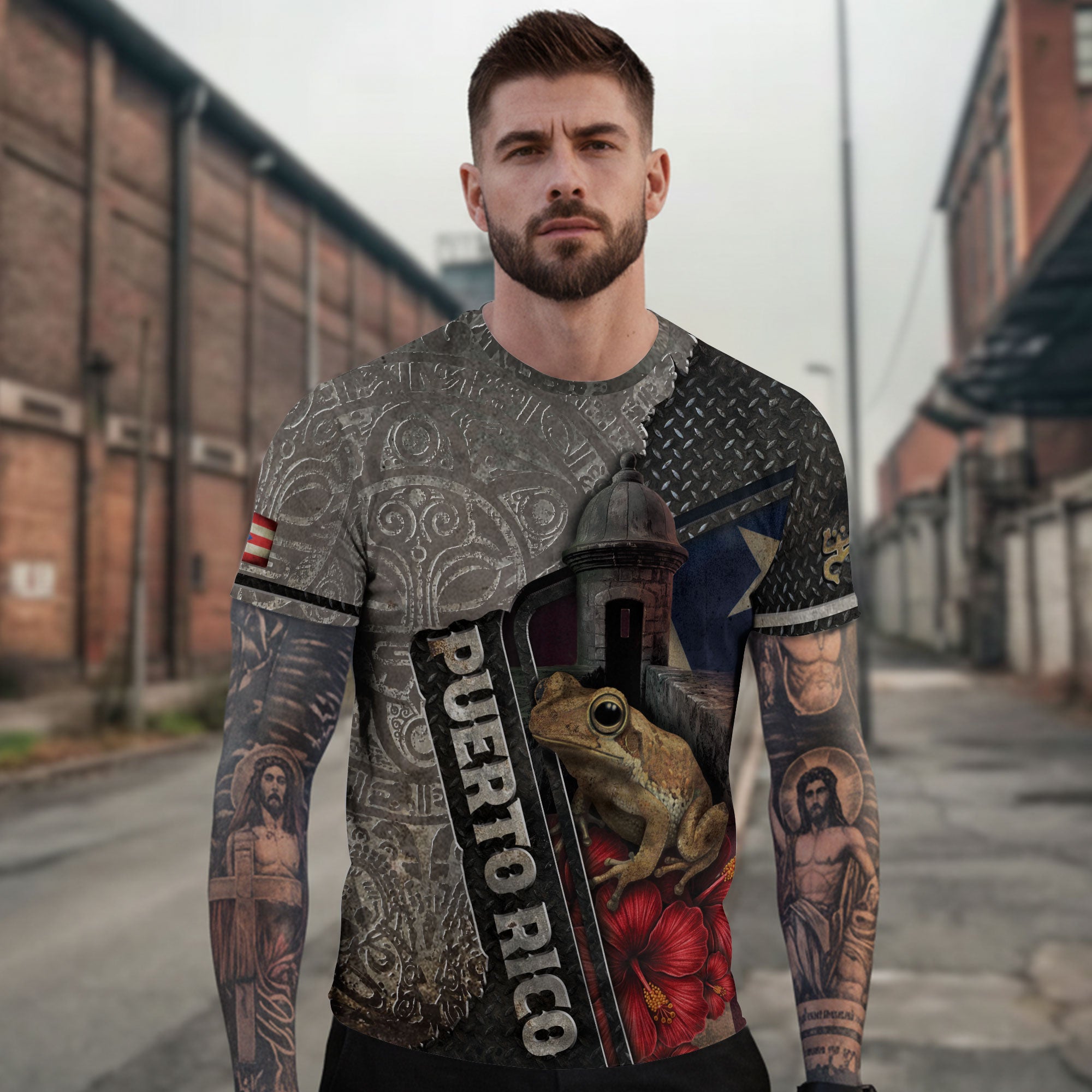 Puerto Rico Boricua El Morro Coqui Frog Taino Stone Grey National Heritage Shirt