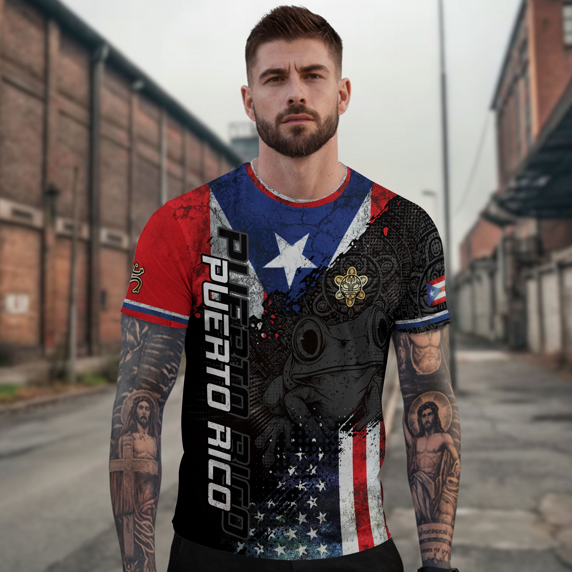 Puerto Rico USA Flag Coqui Frog Taino Heritage Pride American Roots Boricua Shirt