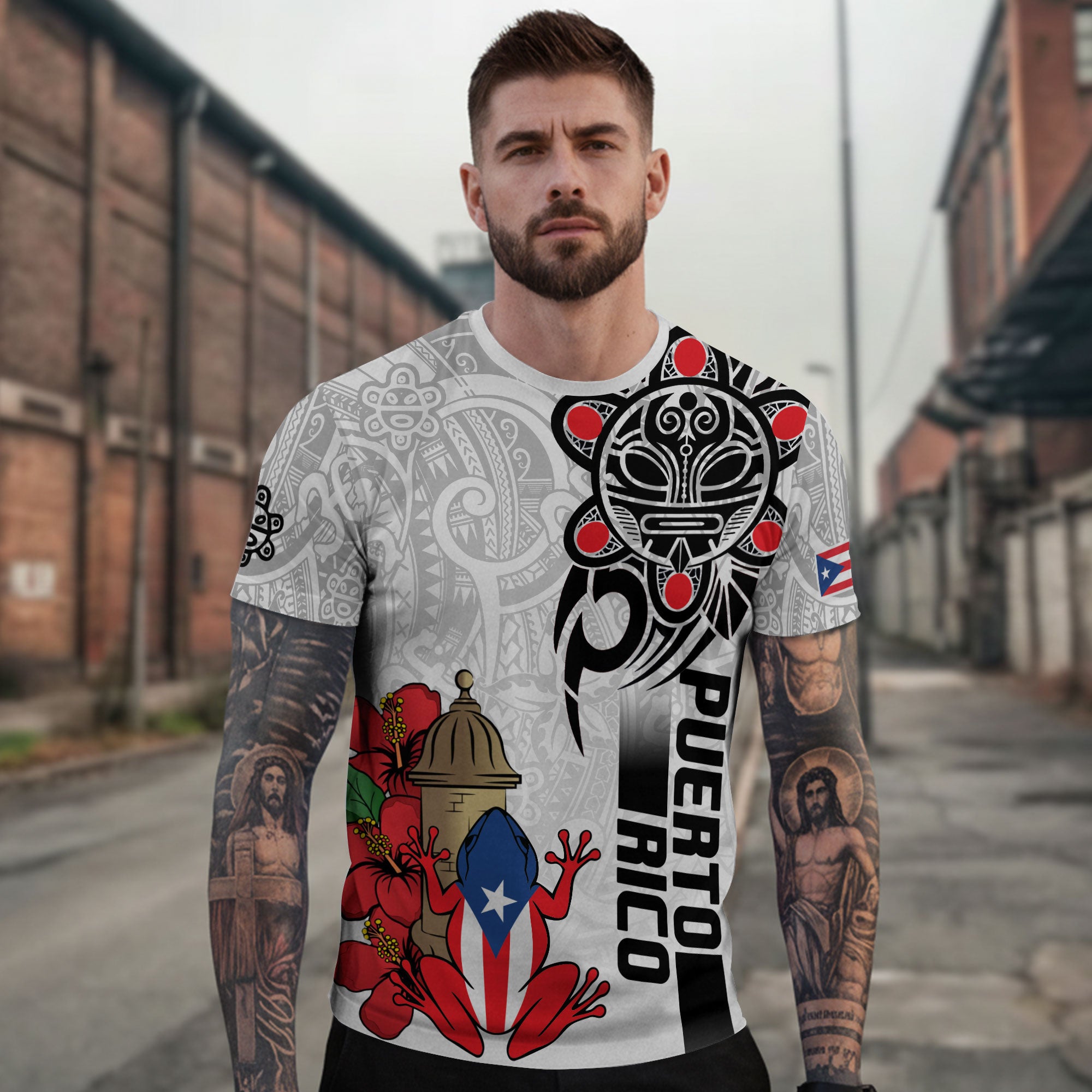 Puerto Rico Coqui Rana Taino Art Garita Hibiscus Heritage Pride Boricua Camisa