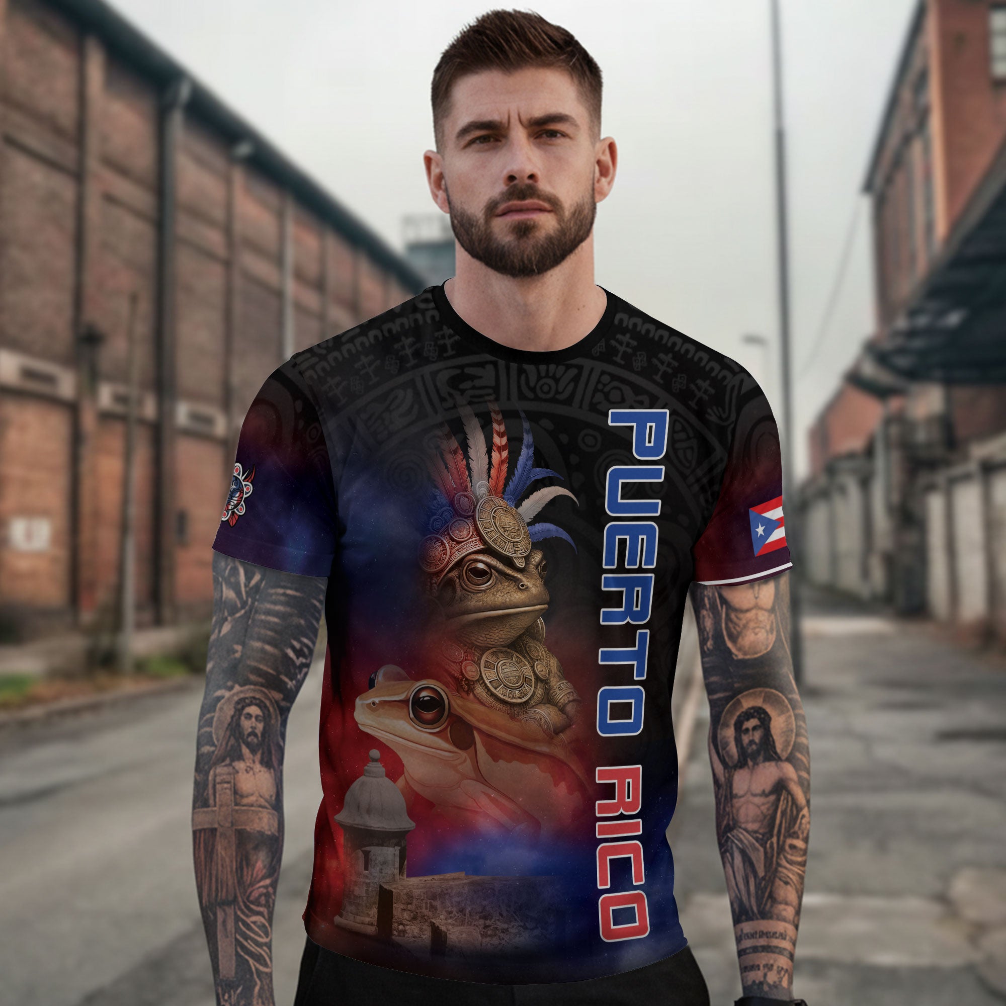 Puerto Rico Coqui Frog Taino Warrior Heritage Boricua Pride Galaxy Nebula Shirt