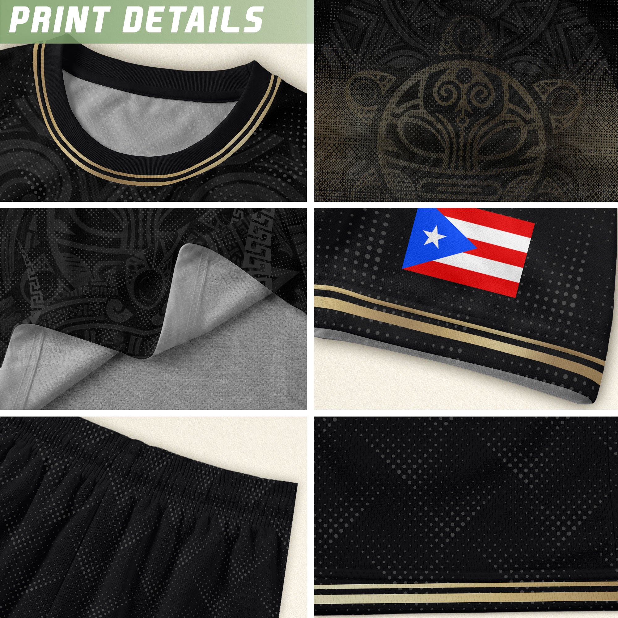 Puerto Rico Boricua Coqui Frog Taino Tribal National Soccer Jersey Black Gold