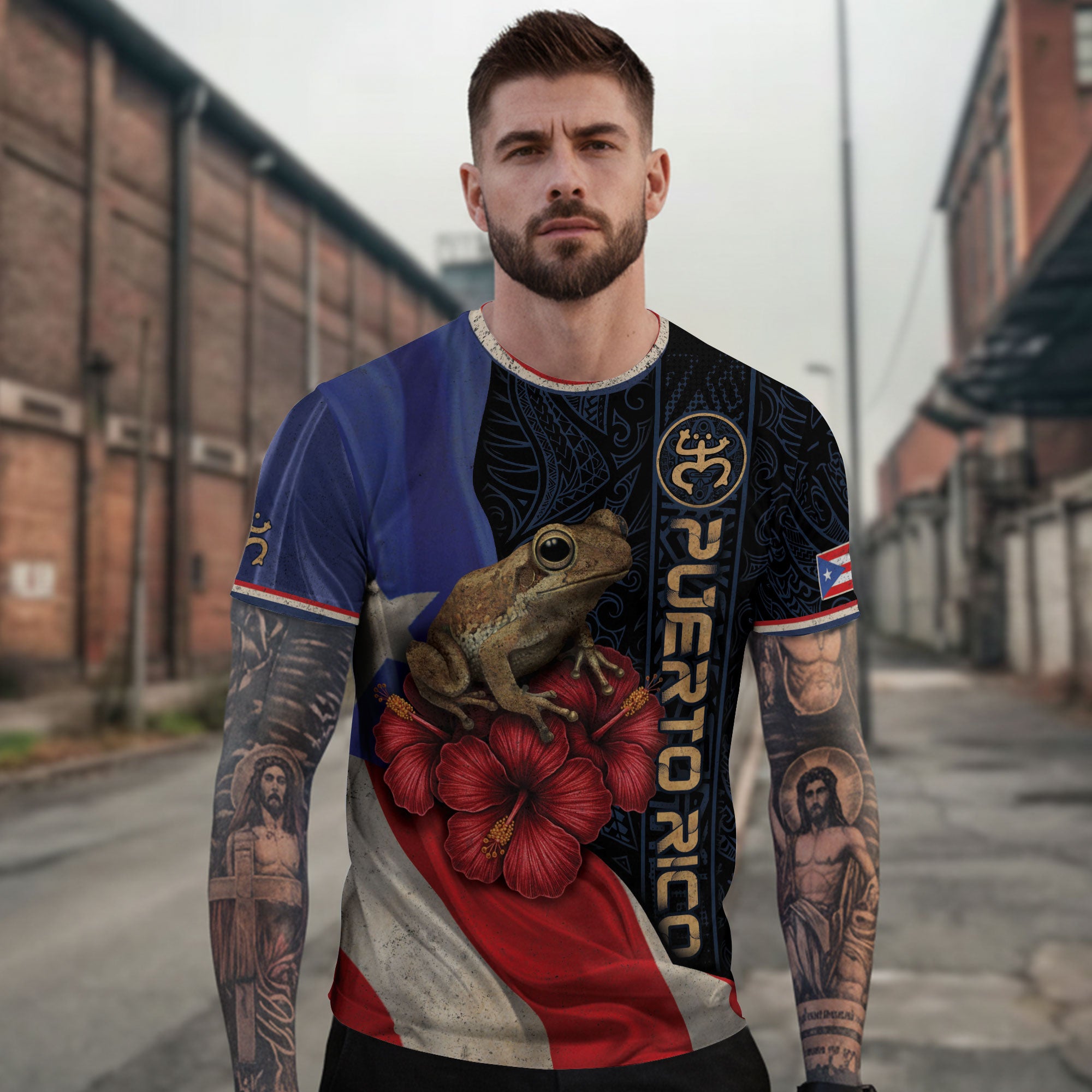 Puerto Rico Flag Coqui Frog Hibiscus Taino Heritage Pride Boricua Spirit Shirt