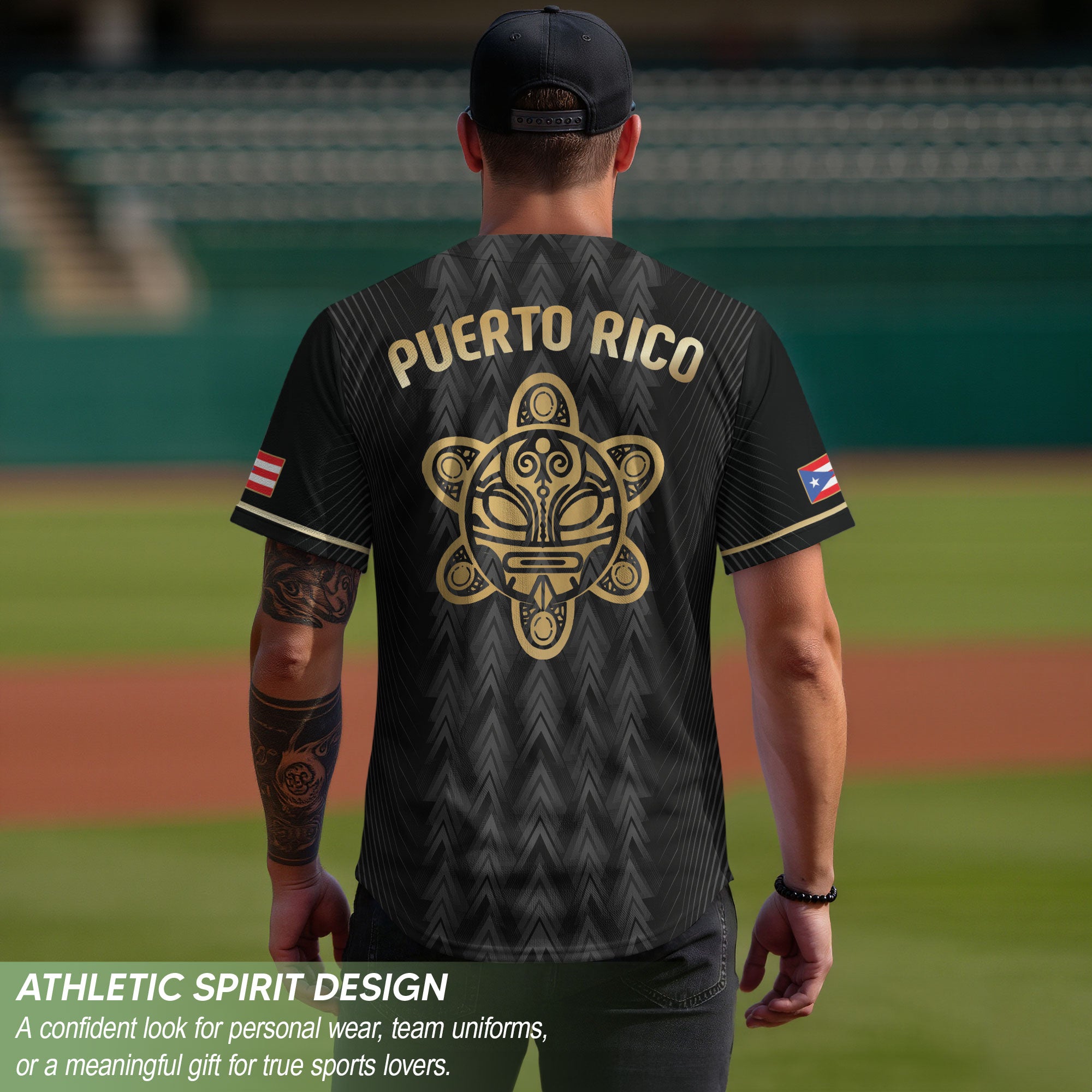 Puerto Rico Boricua Black Gold Taino Tribal National Heritage Baseball Jersey