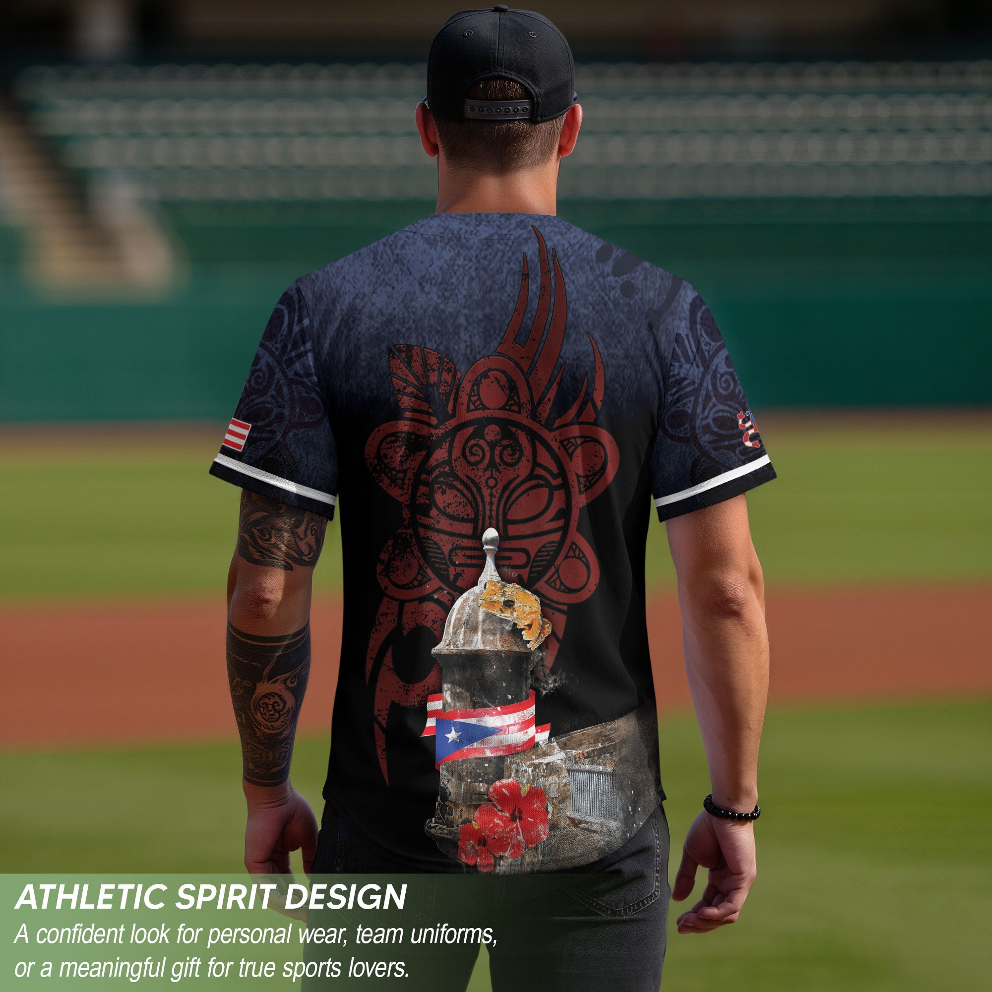 Puerto Rico Boricua Fortress Coqui Frog Hibiscus Floral Graphic Baseball Jersey