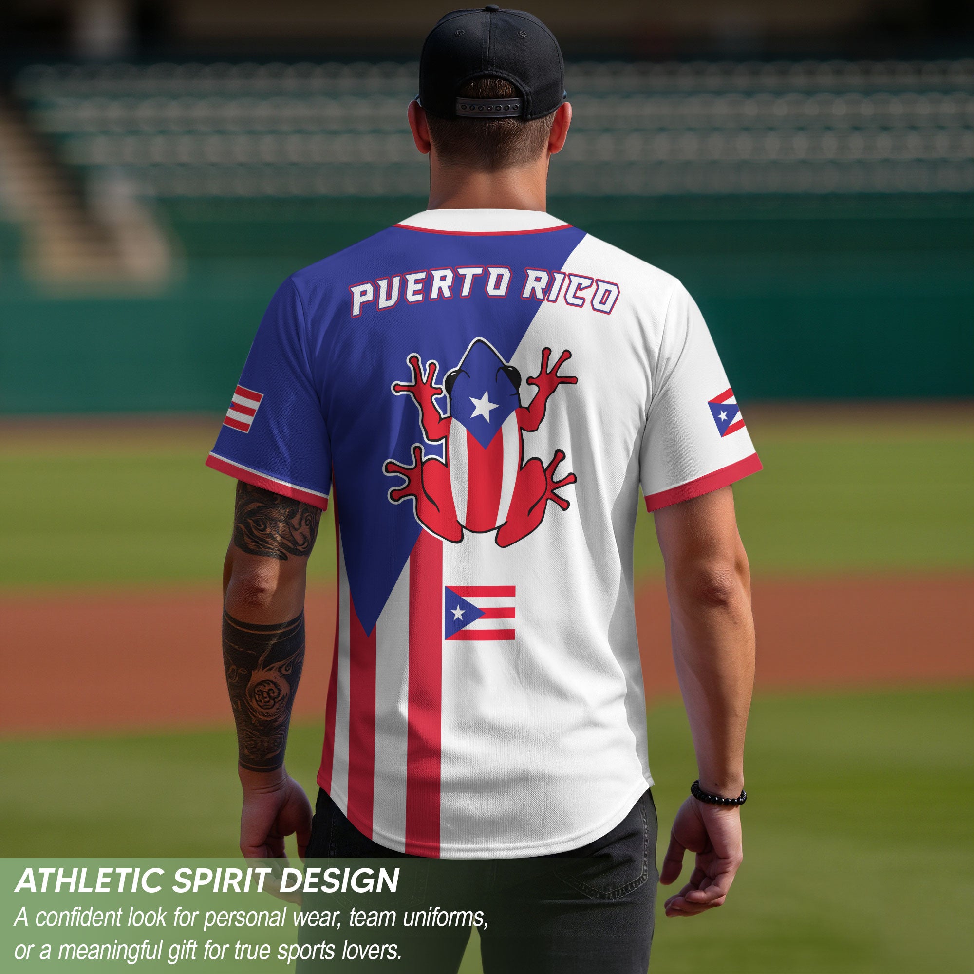 Puerto Rico Boricua Flag White Red Blue Coqui Frog Heritage Baseball Jersey