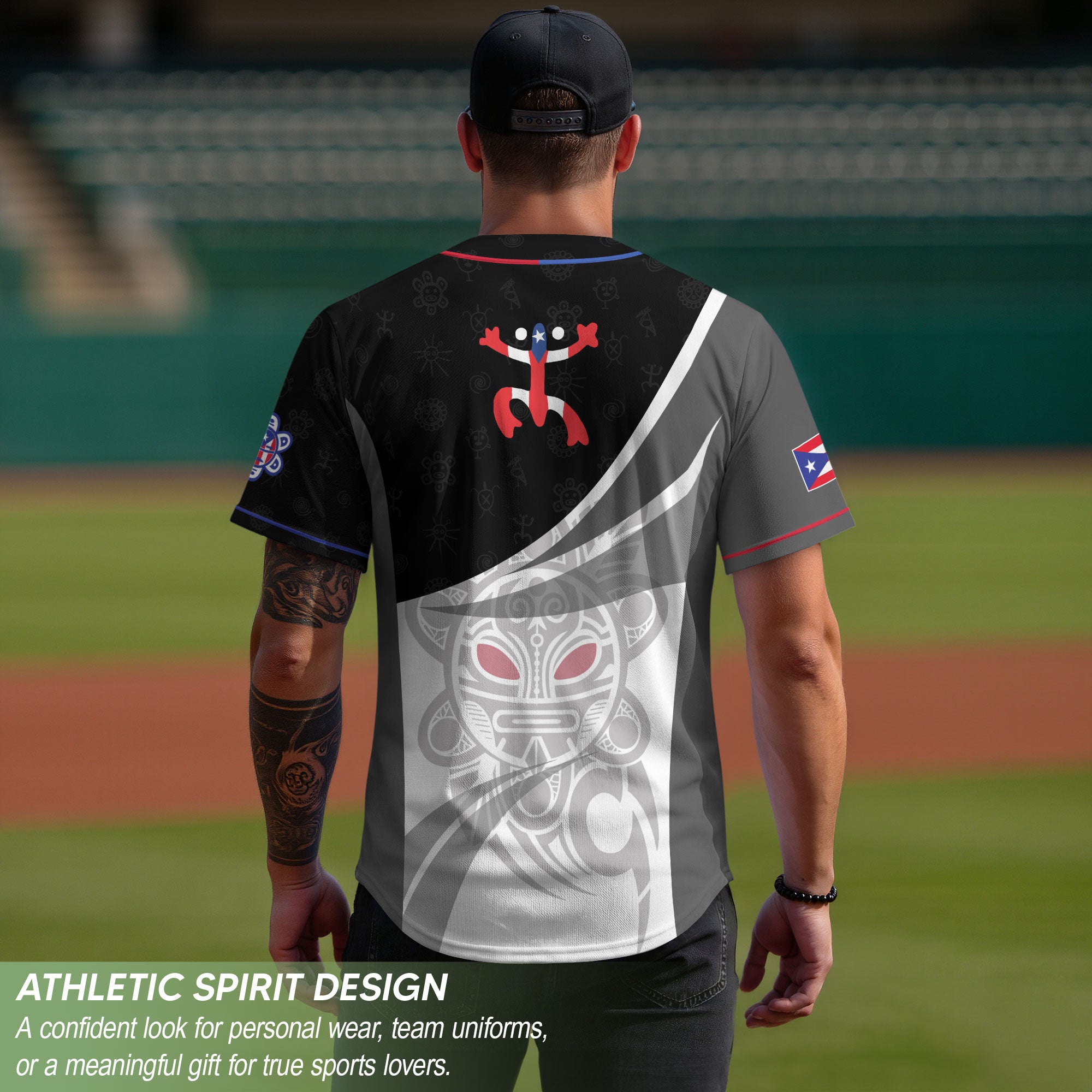 Puerto Rico Boricua Gray Red Fortress Coqui Frog Heritage Graphic Baseball Jersey