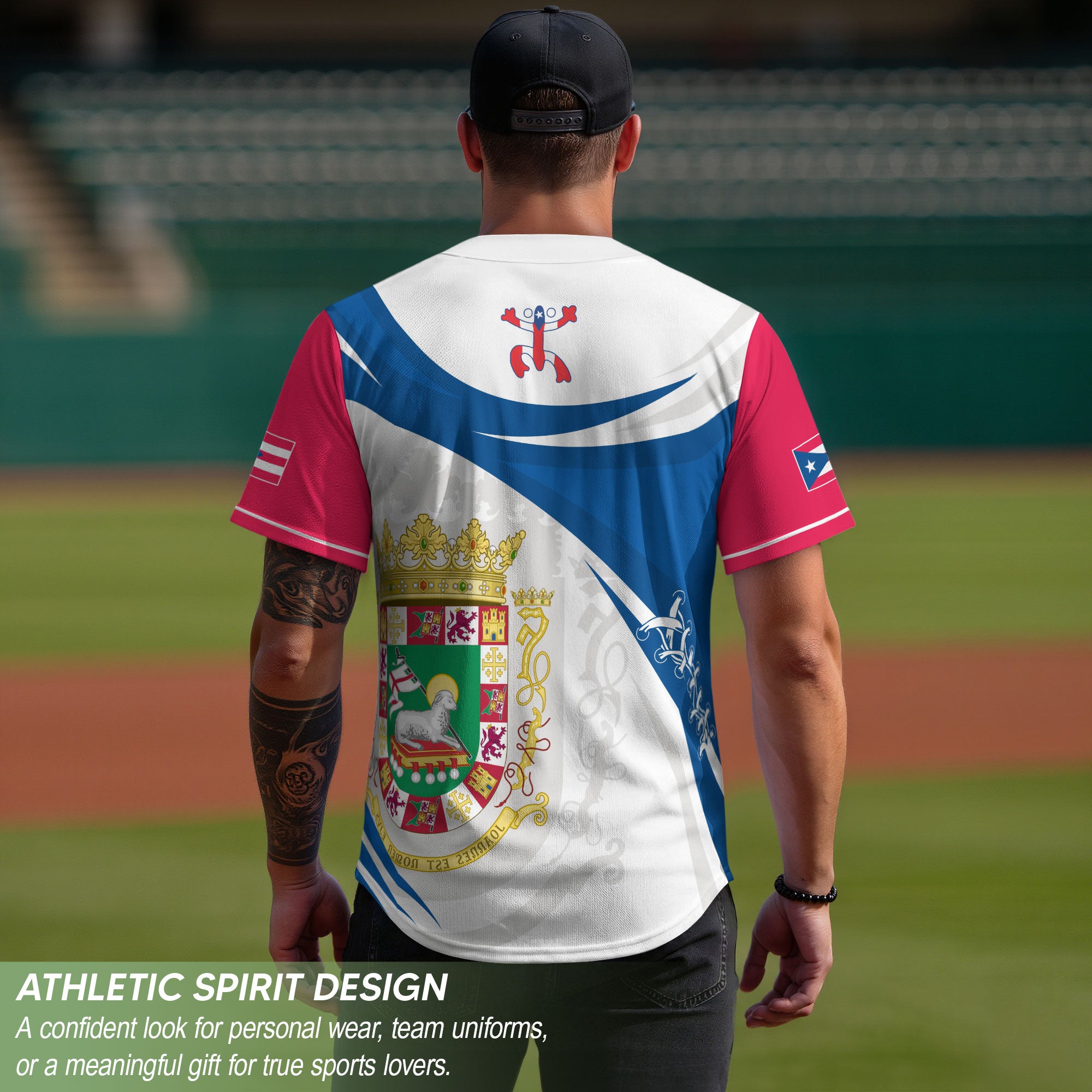 Puerto Rico Boricua White Royal Coat Of Arms Flag Heritage Graphic Baseball Jersey