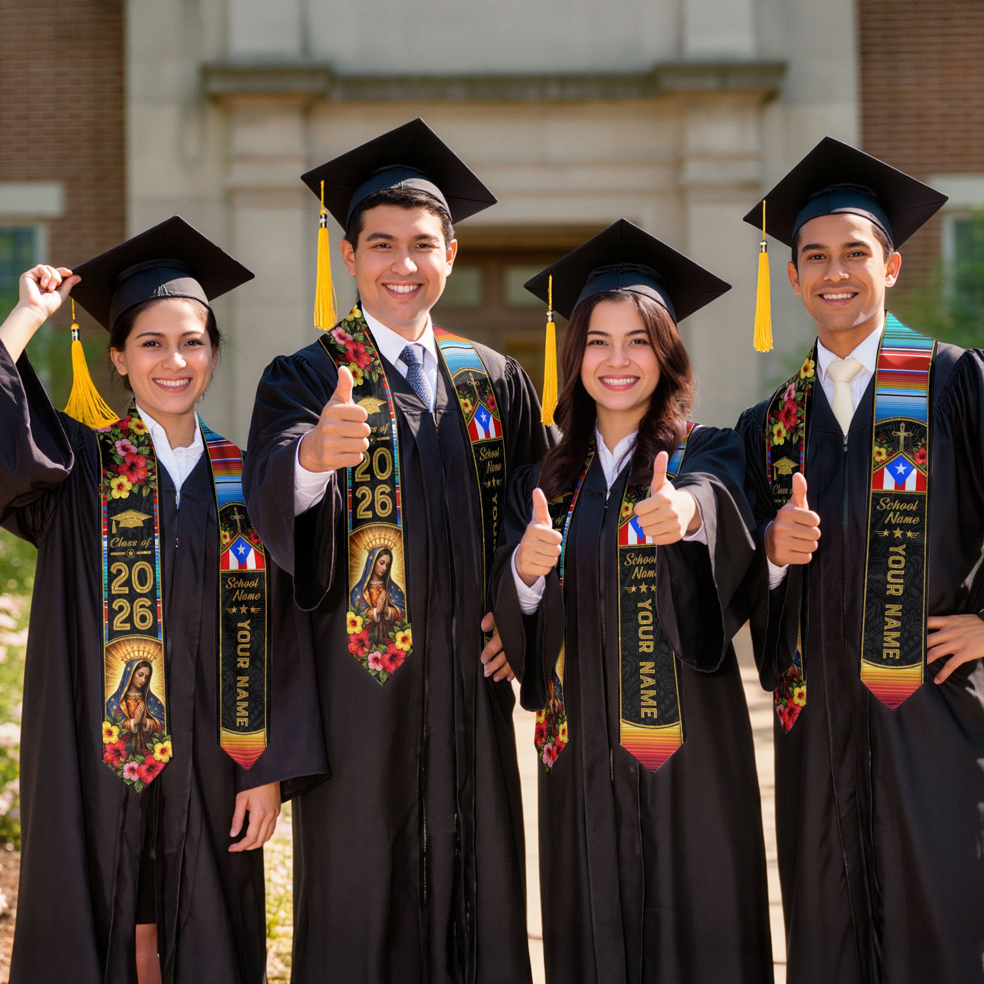 Puerto Rican Graduation Stole Custom 2026 Guadalupe Cross Flag Sash Gift