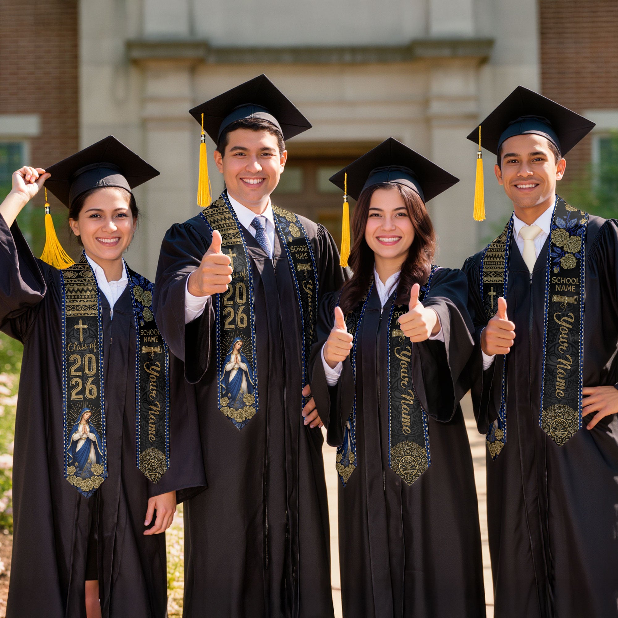 Mexico Graduation Stole Custom 2026 Virgin Mary Cross Aztec Sash Gift