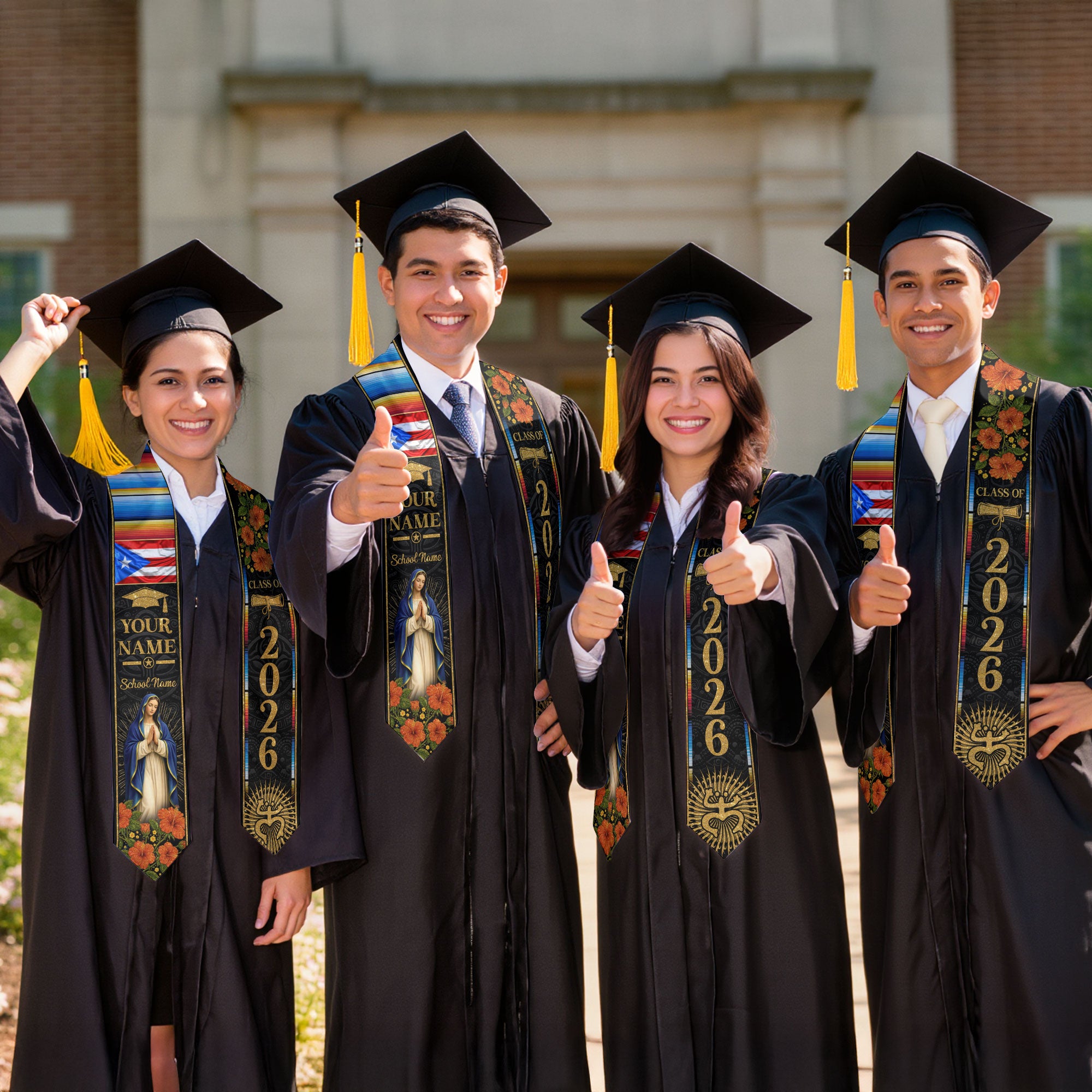 Custom Puerto Rico Graduation Stole Class of 2026, Personalized Name & School Sash