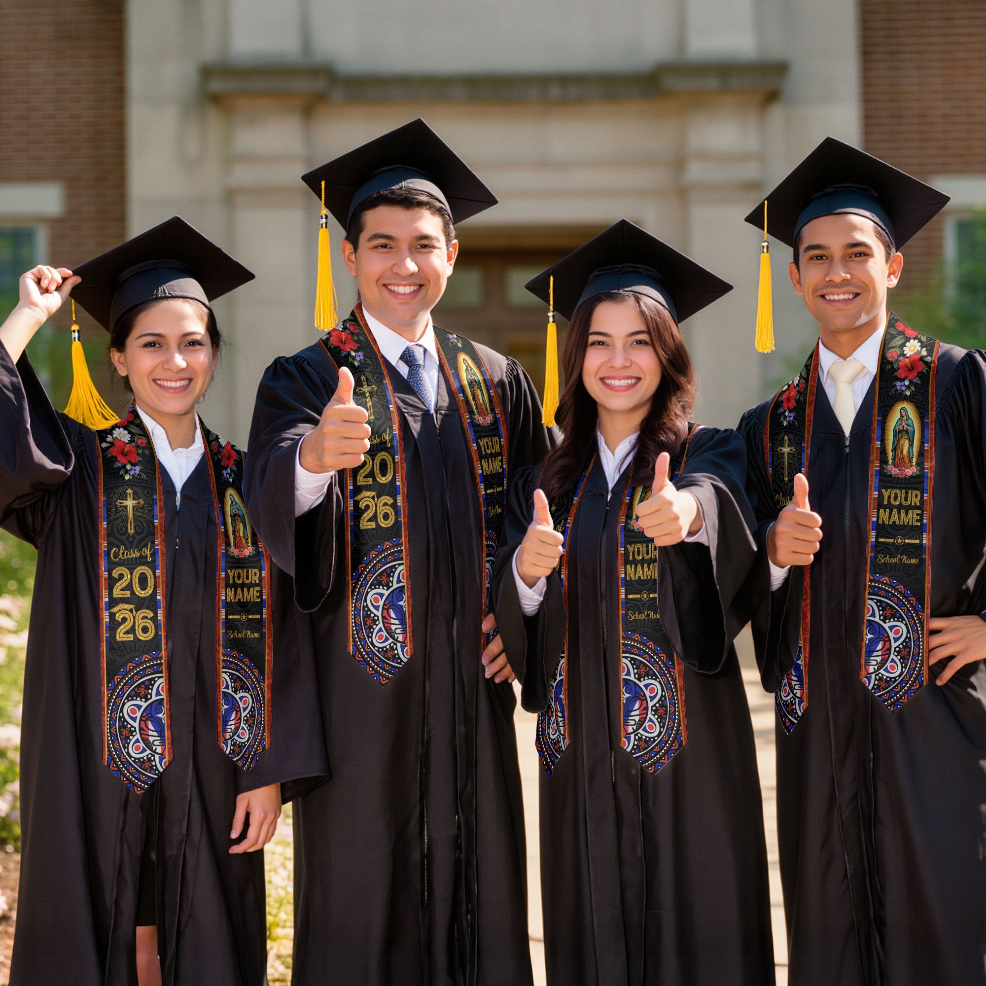 Custom Mexico Graduation Stole Class of 2026, Personalized Name Catholic Design