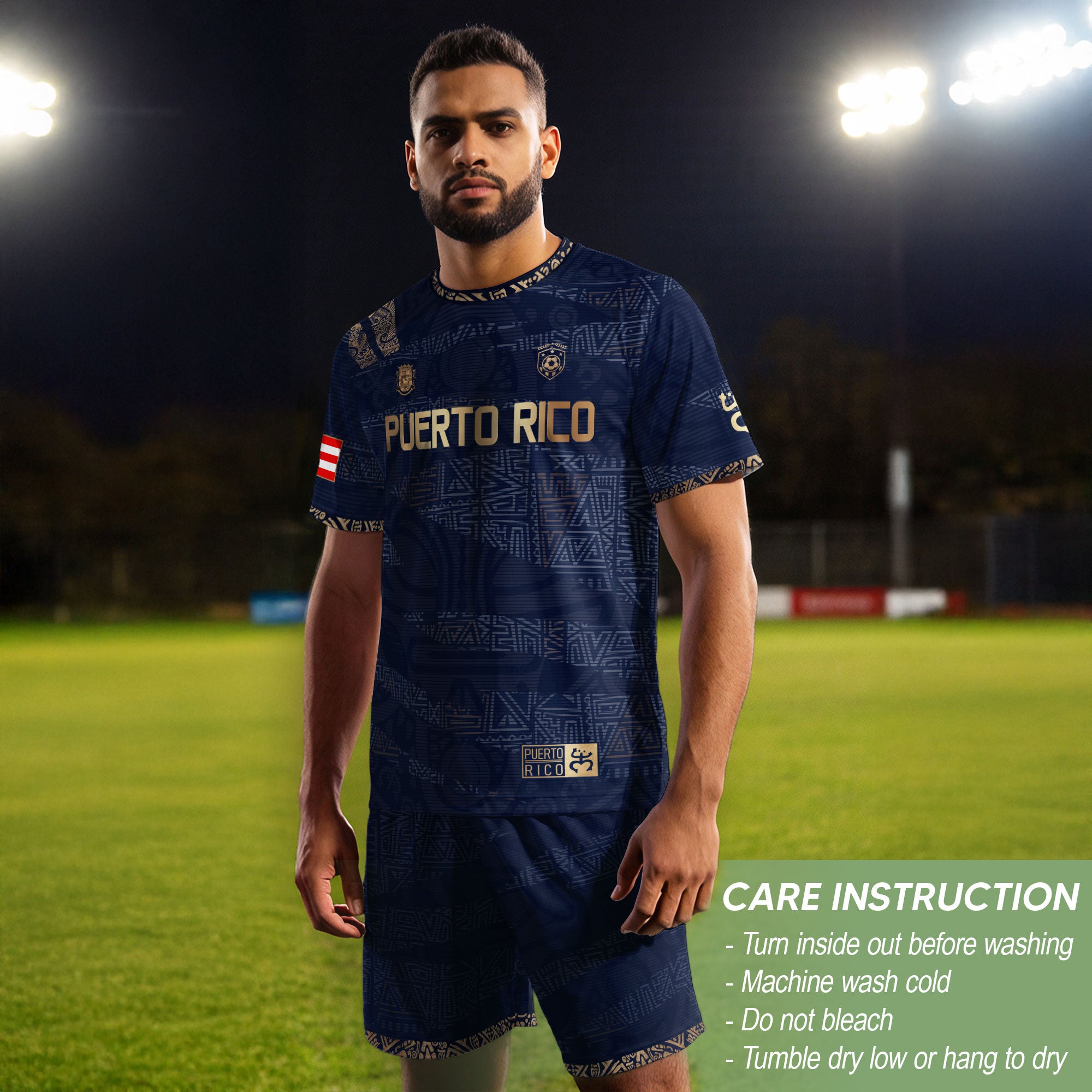 Puerto Rico Navy Gold Taino Tribal Pattern National Heritage Boricua Soccer Jersey