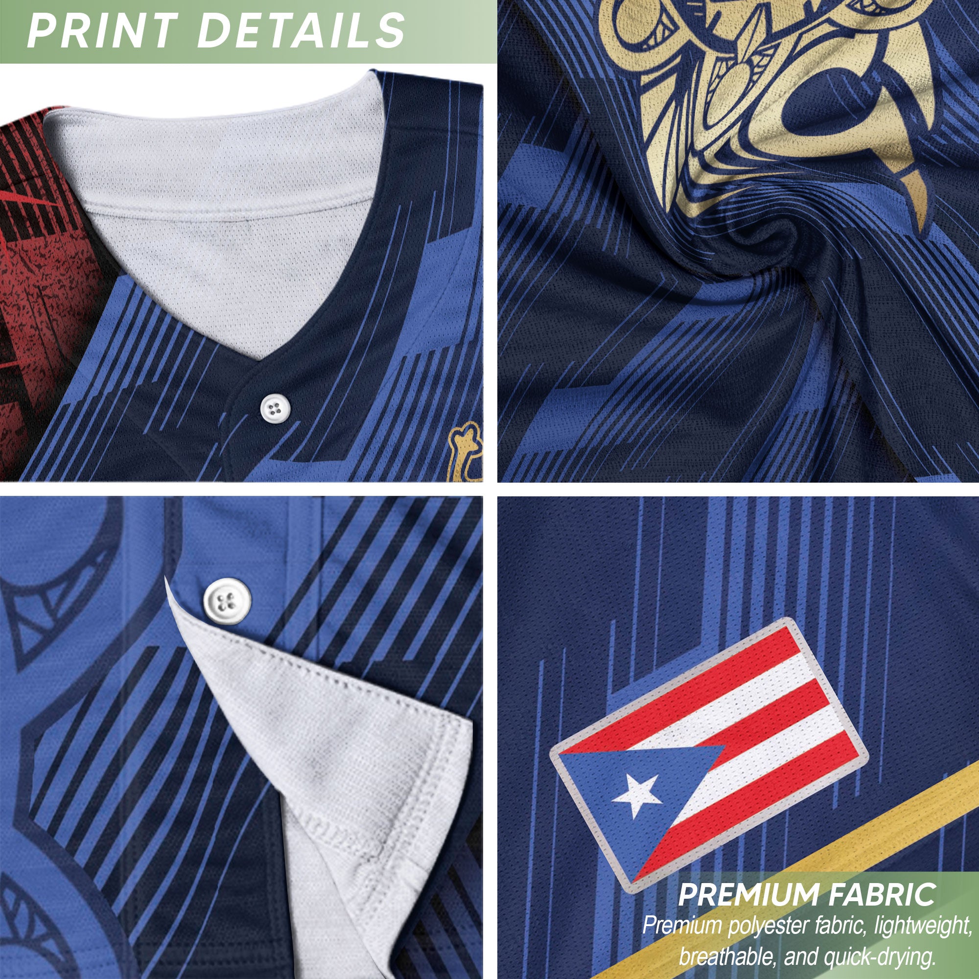Puerto Rico Boricua Navy Blue Gold Tribal Sun National Heritage Baseball Jersey