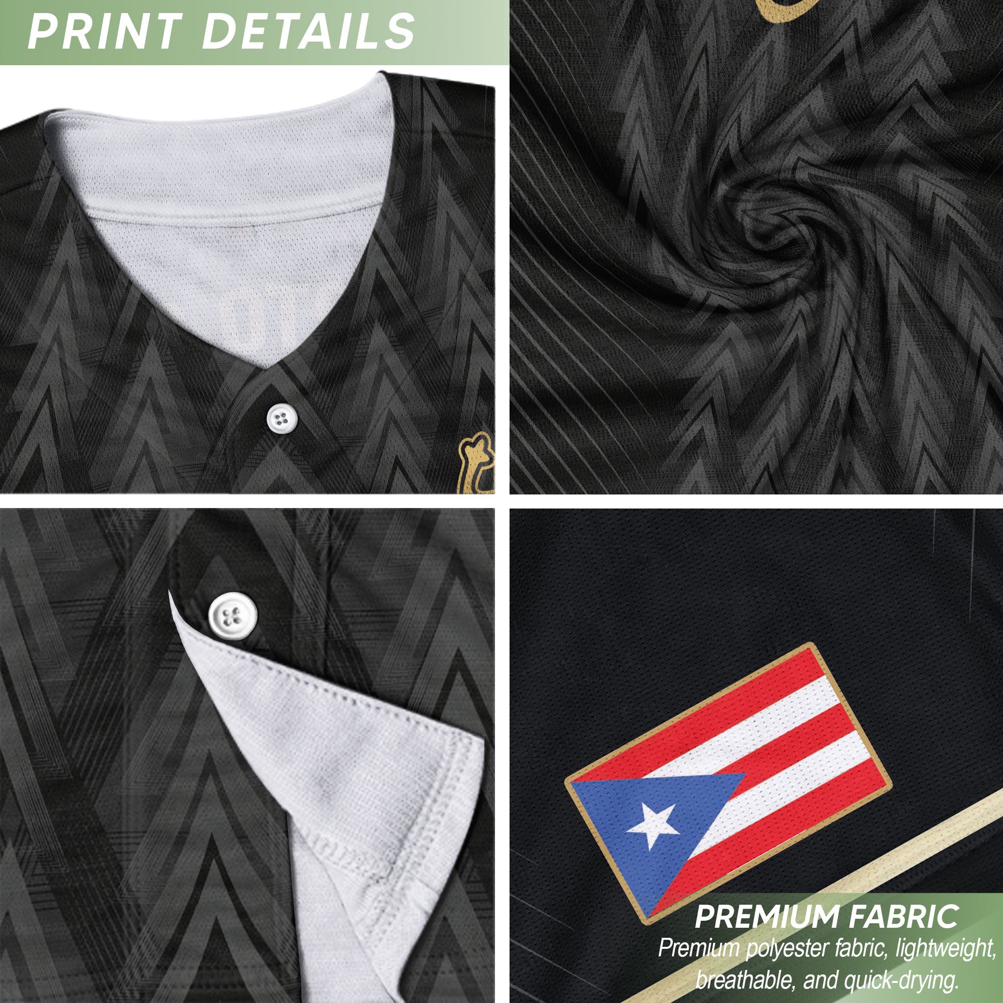Puerto Rico Boricua Black Gold Taino Tribal National Heritage Baseball Jersey