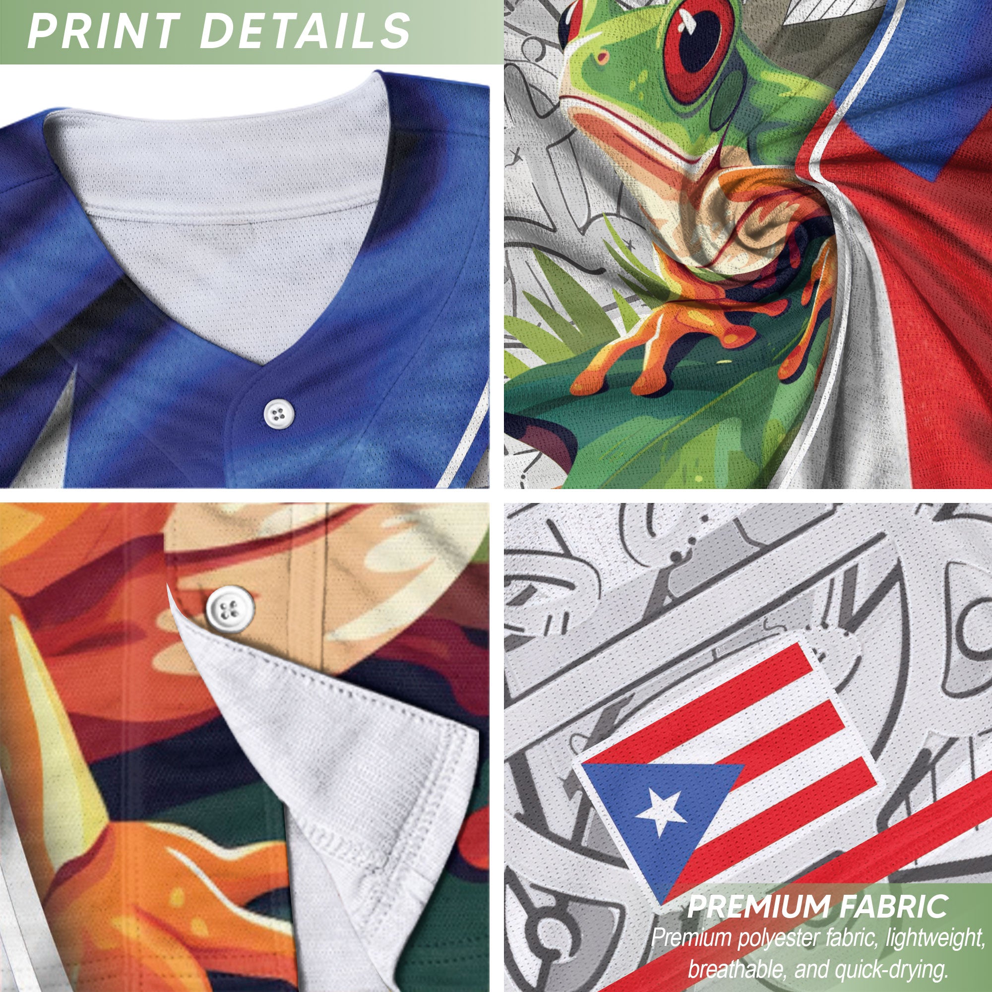 Puerto Rico Boricua Flag Coqui Frog Heritage Tropical Graphic Baseball Jersey