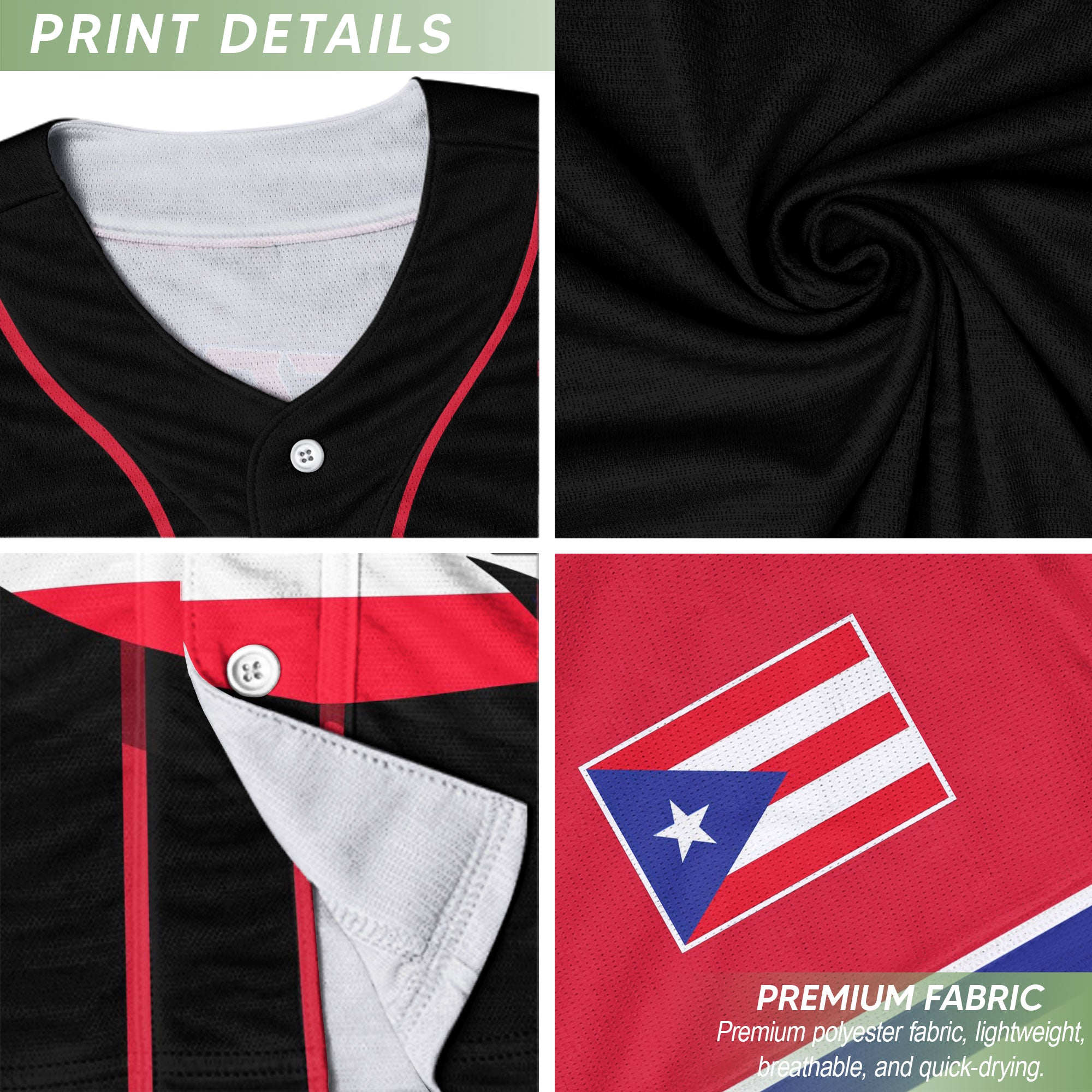 Puerto Rico Boricua Black Red Torn Flag Coqui Frog Heritage Baseball Jersey