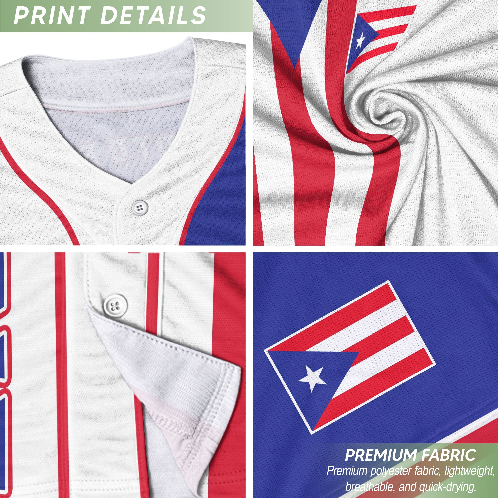 Puerto Rico Boricua Flag White Red Blue Coqui Frog Heritage Baseball Jersey