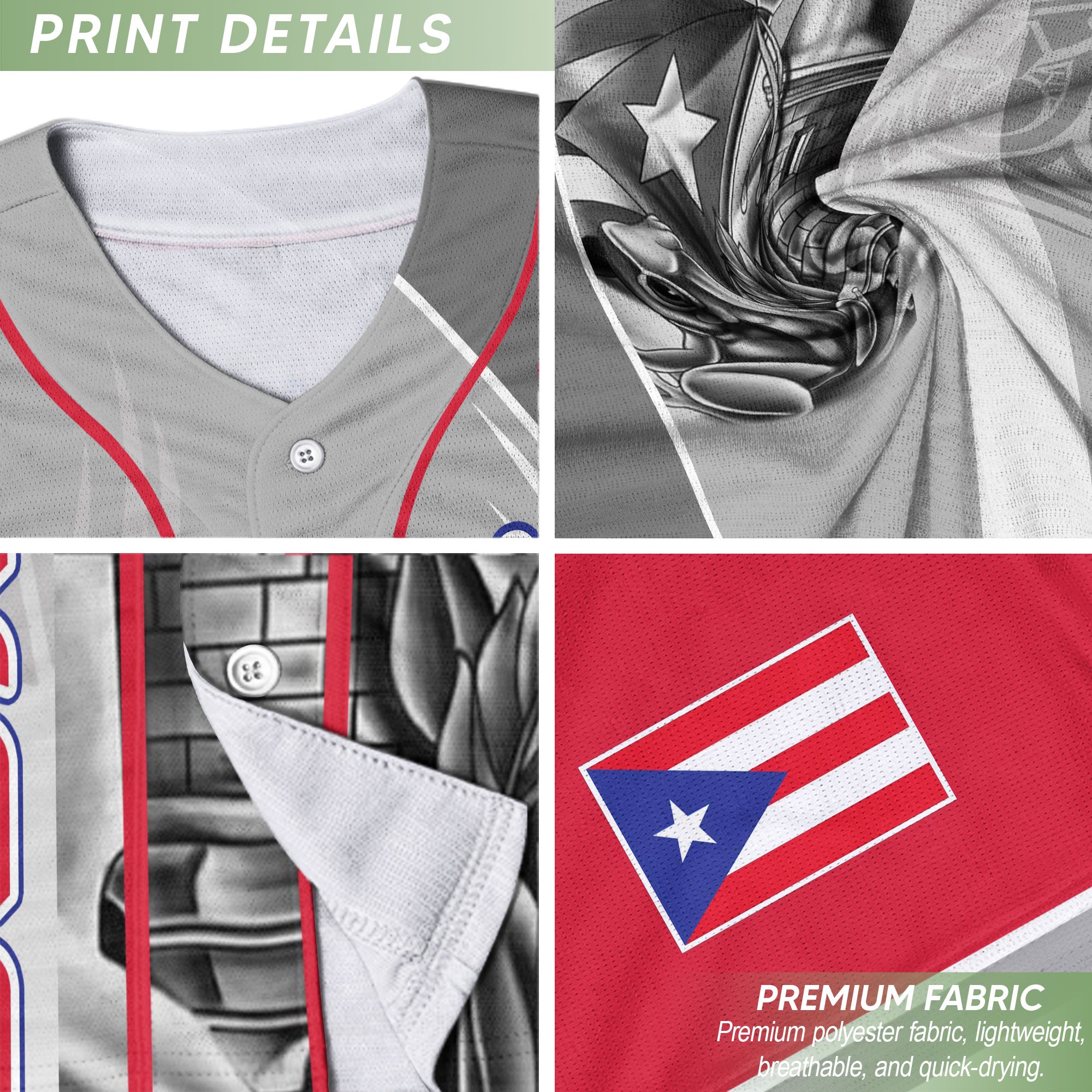 Puerto Rico Boricua Gray Red Fortress Coqui Frog Taino Heritage Baseball Jersey