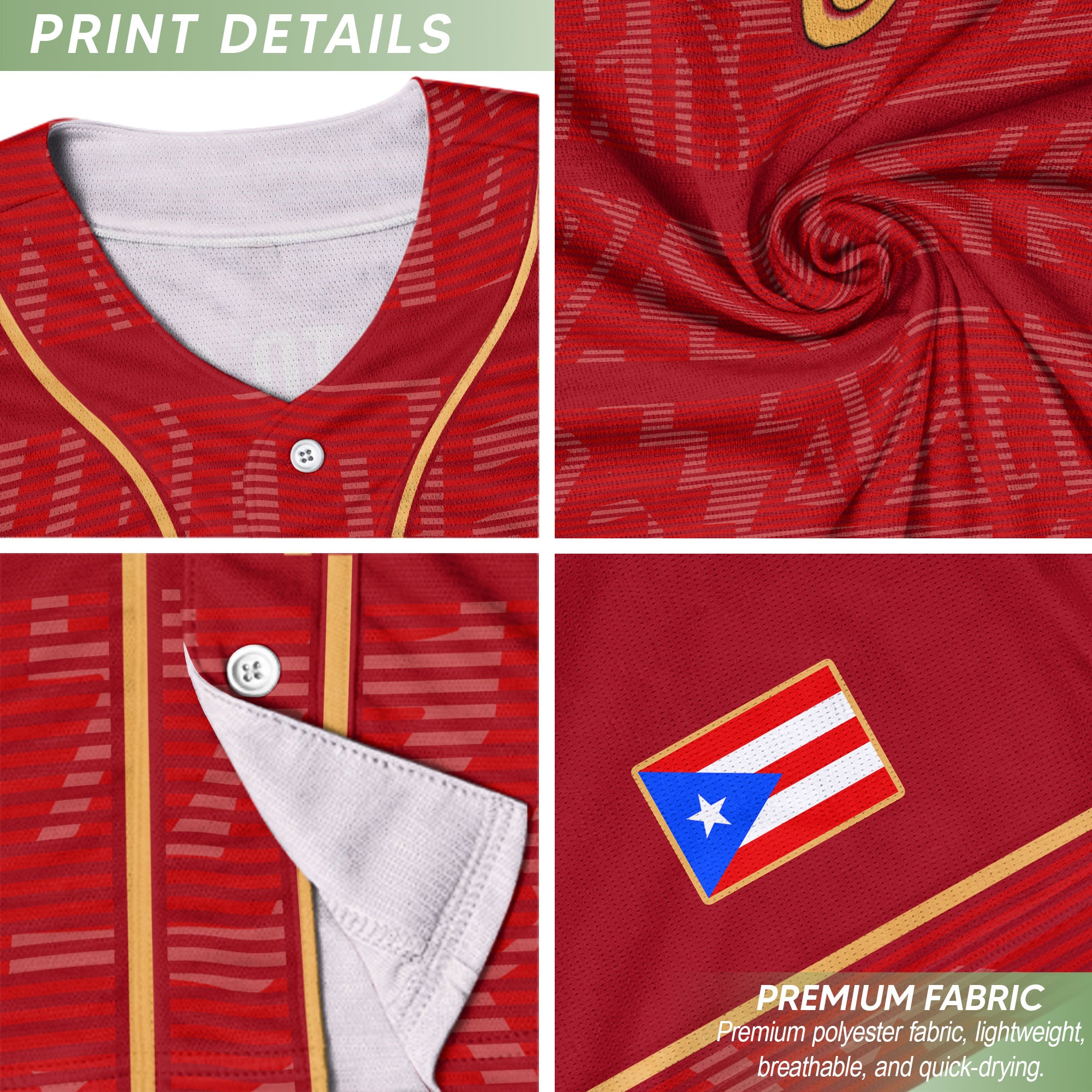 Puerto Rico Boricua Red Gold Taino Sun National Heritage Graphic Baseball Jersey
