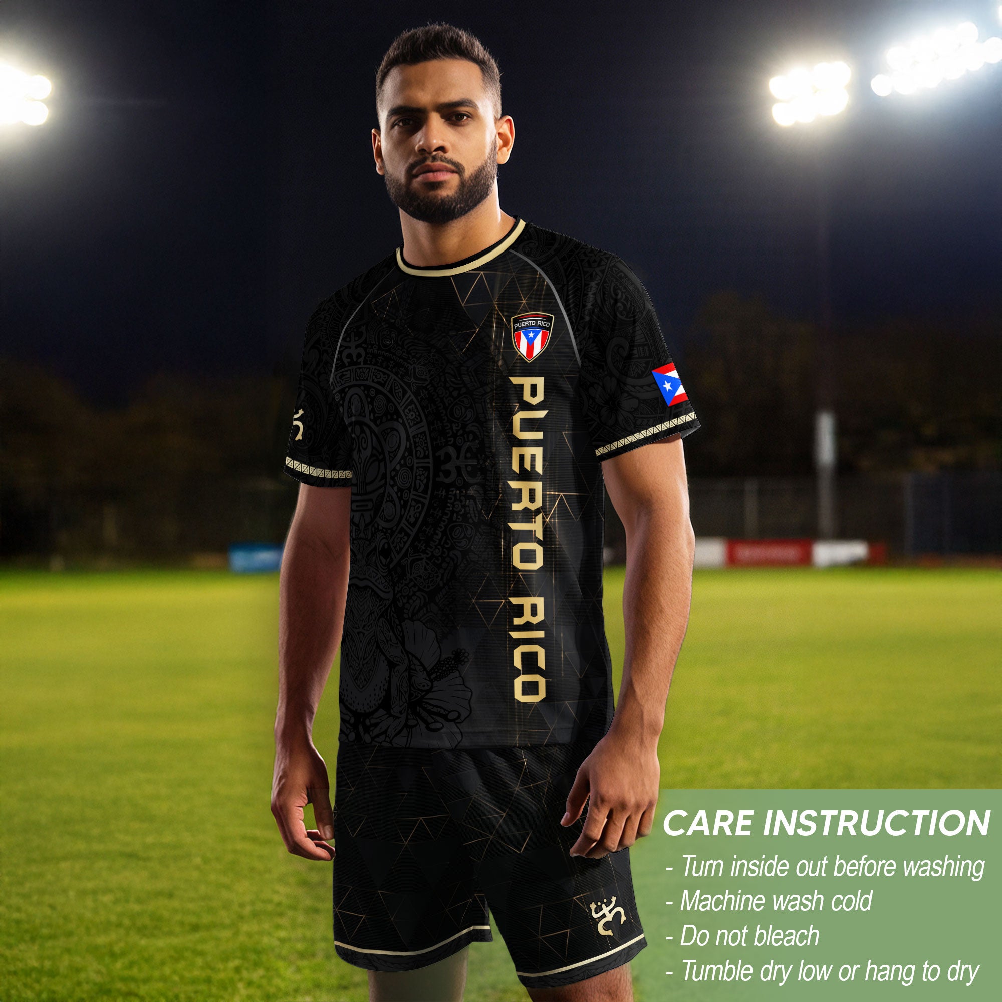 Camiseta de fútbol con máscara taína boricua azul marino de Puerto Rico, bandera tribal, orgullo nacional